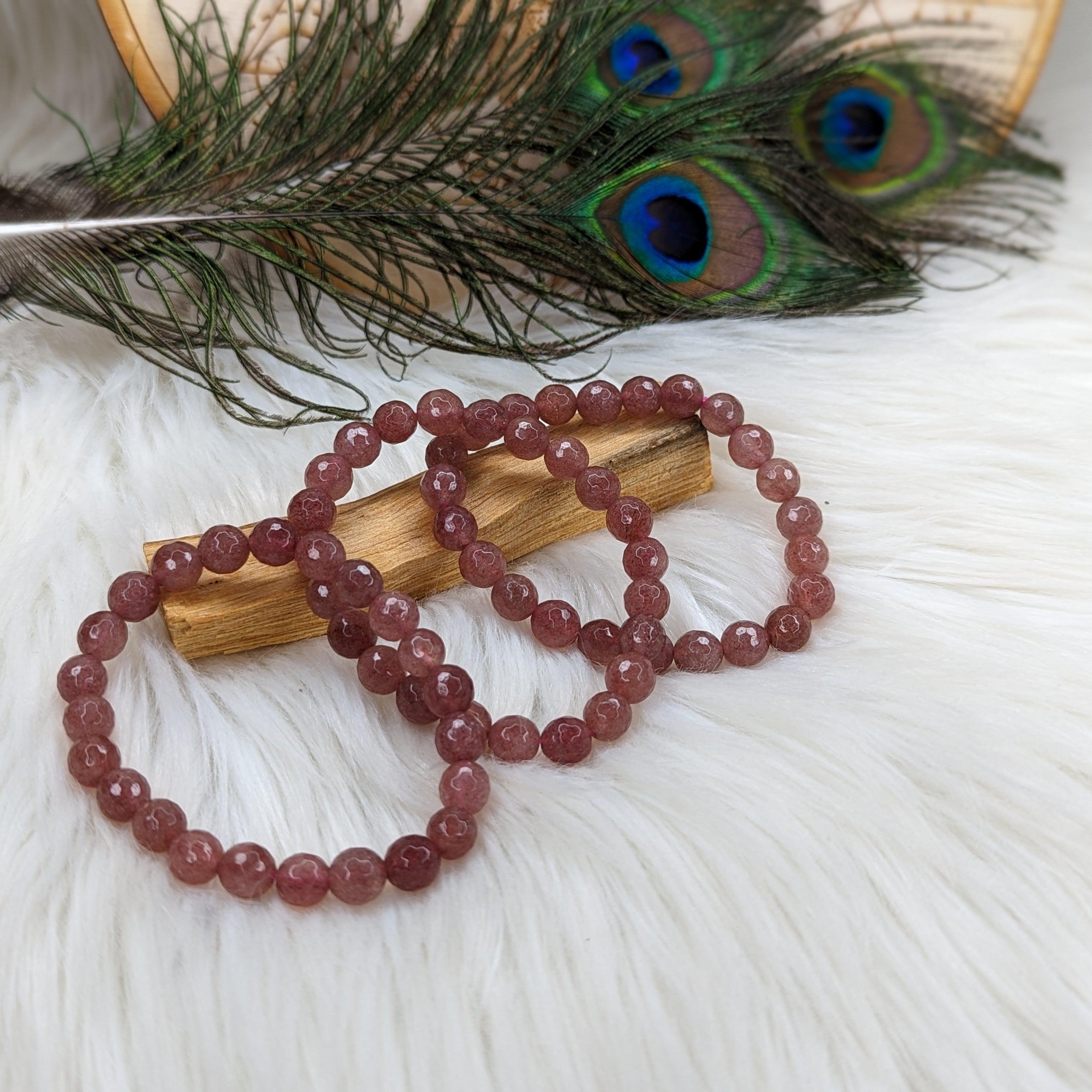 Dazzling Faceted Stawberry Quartz Stretch Bracelet ~ - Earth Family Crystals