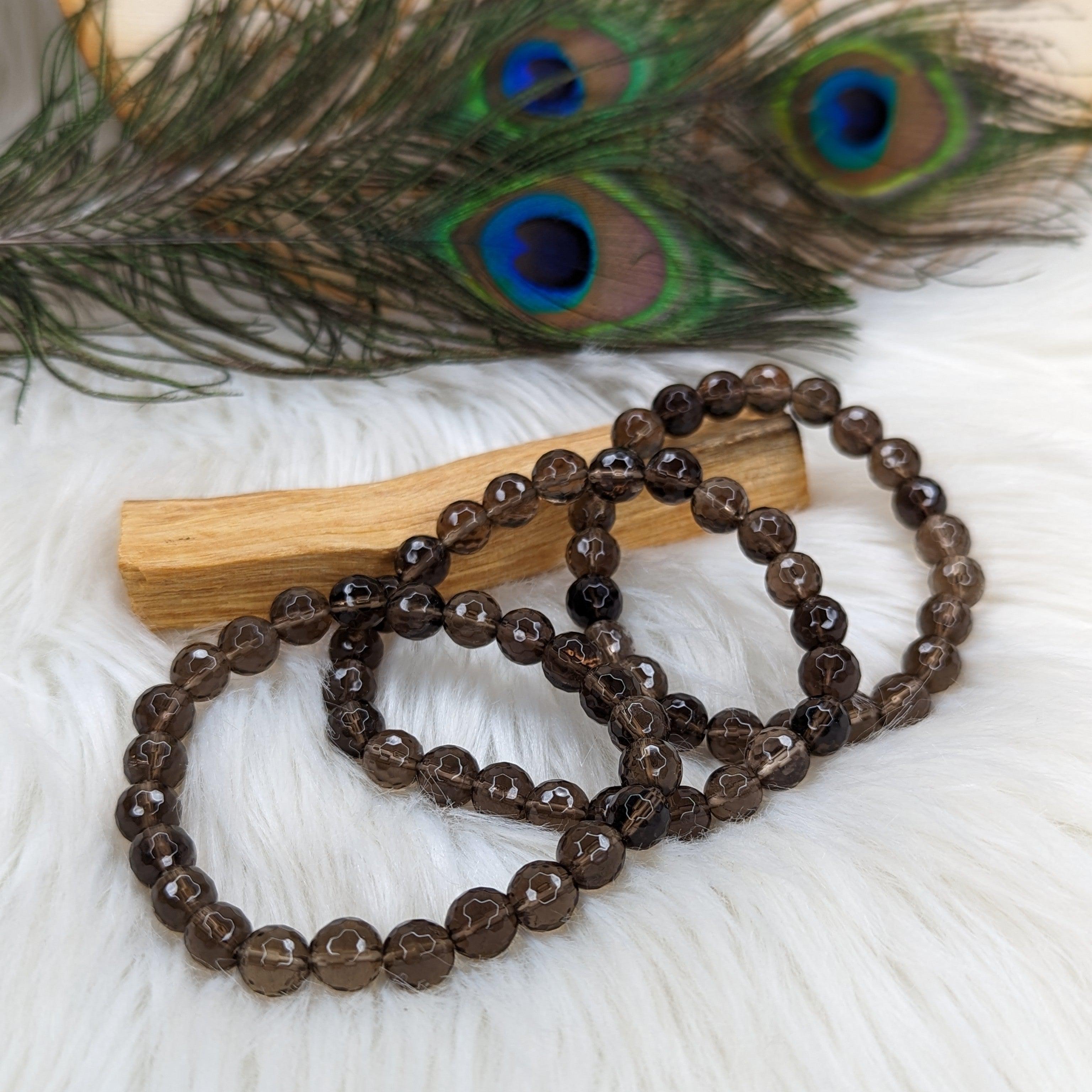 Sparkling Smoky Quartz Faceted Stretch Bracelet ~ - Earth Family Crystals