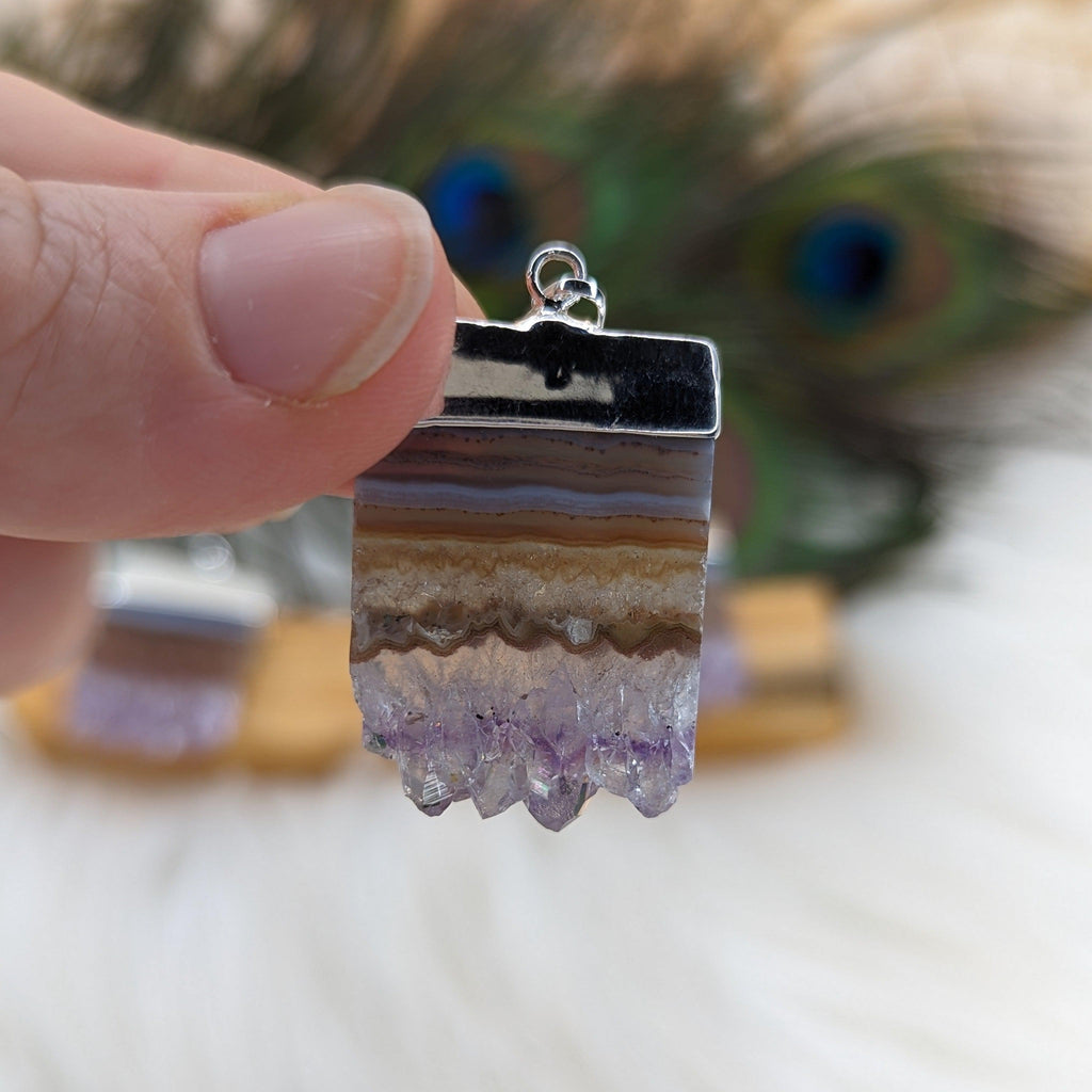 Amethyst Slice with Sterling Silver Pendant (Includes Silver Chain) - Earth Family Crystals