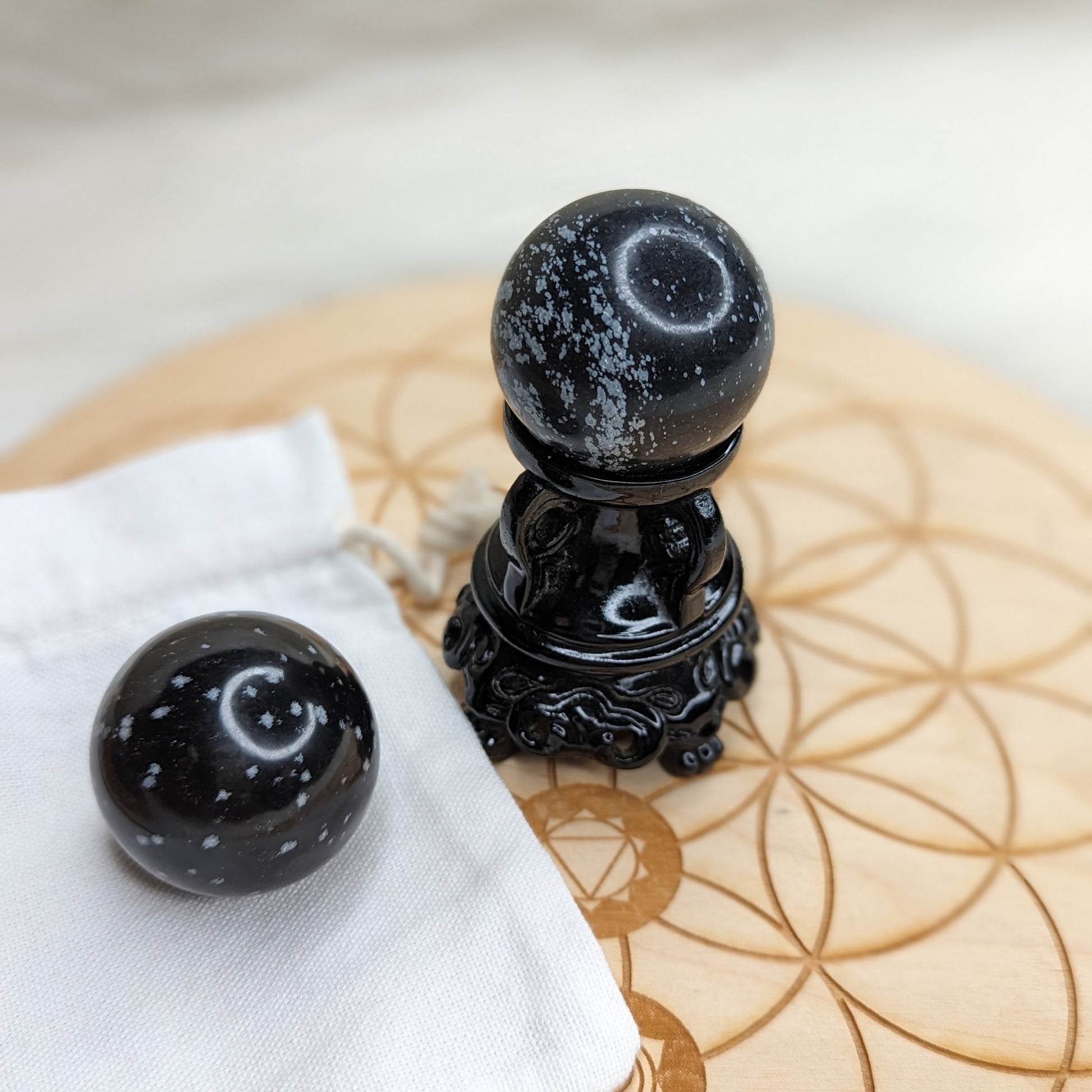 Snowflake Obsidian Spheres ~ Root, Earth Star and Third Eye Activation~ - Earth Family Crystals