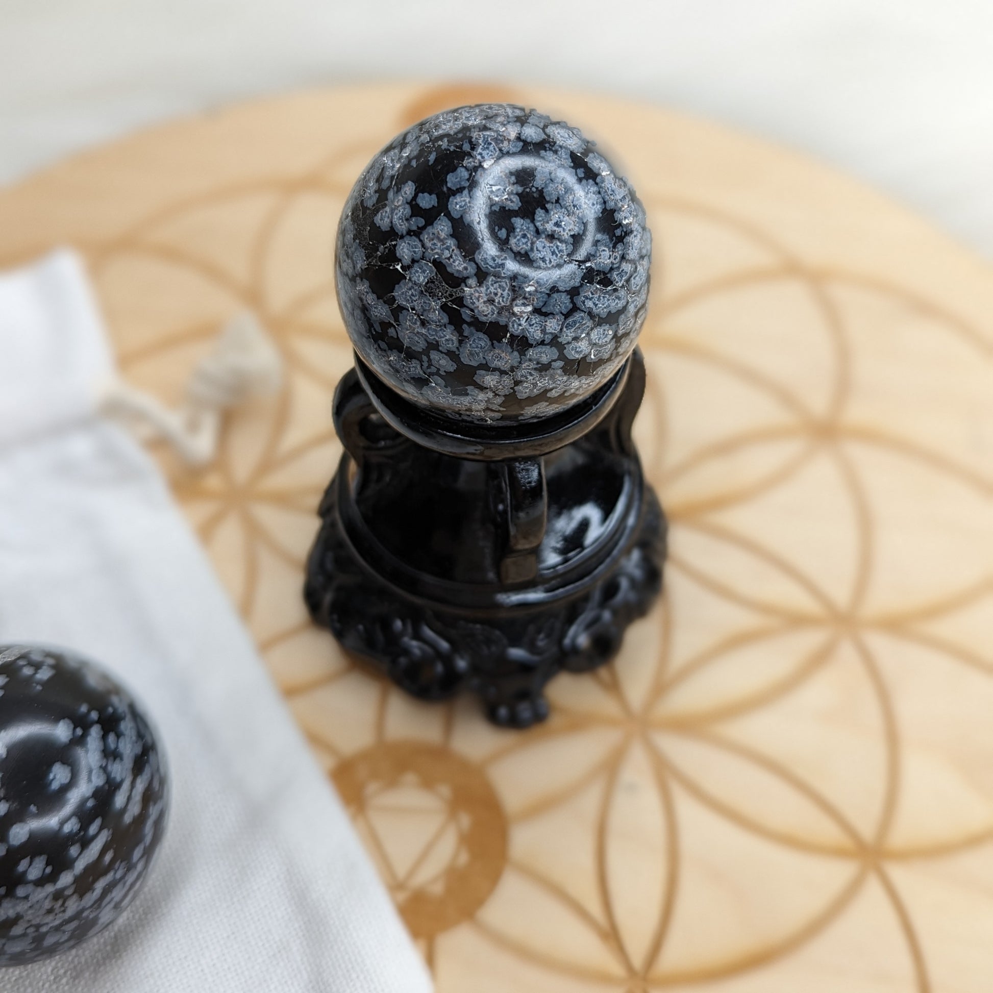Snowflake Obsidian Spheres ~ Root, Earth Star and Third Eye Activation~ - Earth Family Crystals