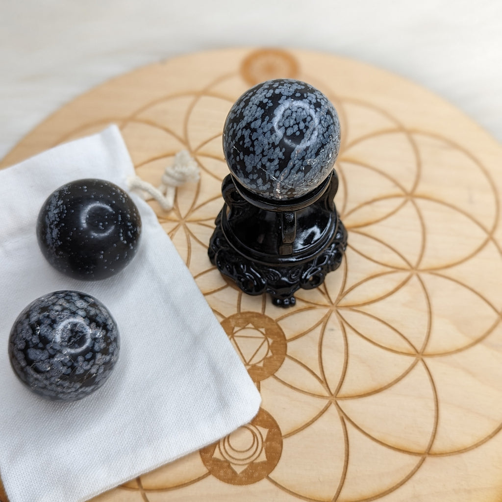 Snowflake Obsidian Spheres ~ Root, Earth Star and Third Eye Activation~ - Earth Family Crystals