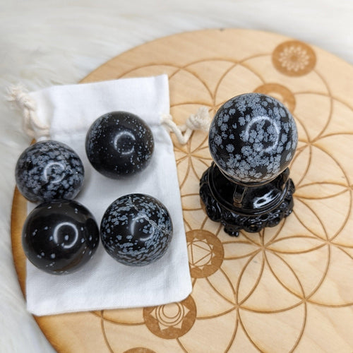 Snowflake Obsidian Spheres ~ Root, Earth Star and Third Eye Activation