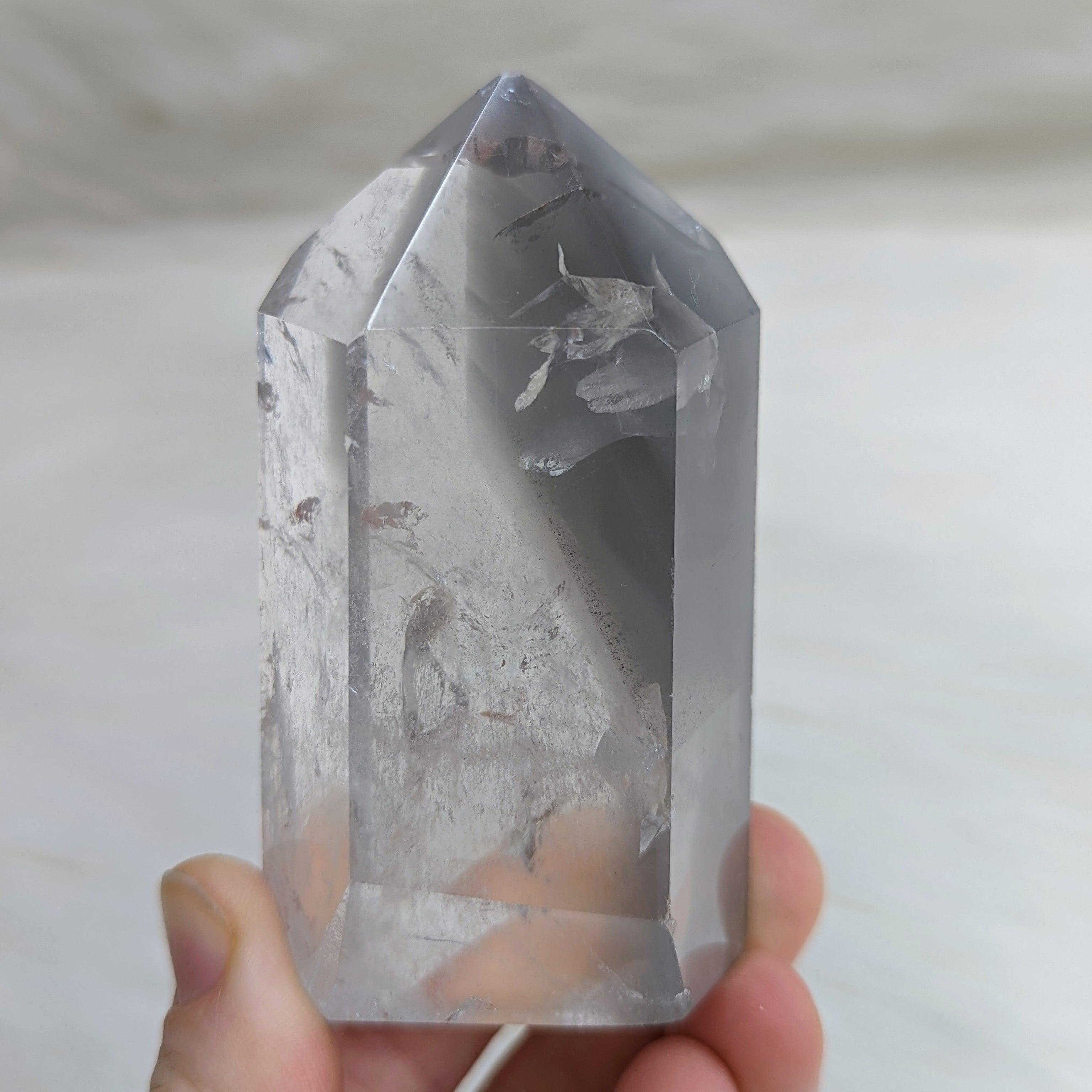 Amazing~ Clear with Grey Phantoms~ Clear Quartz Polished Point ~AA Grade from Brazil - Earth Family Crystals