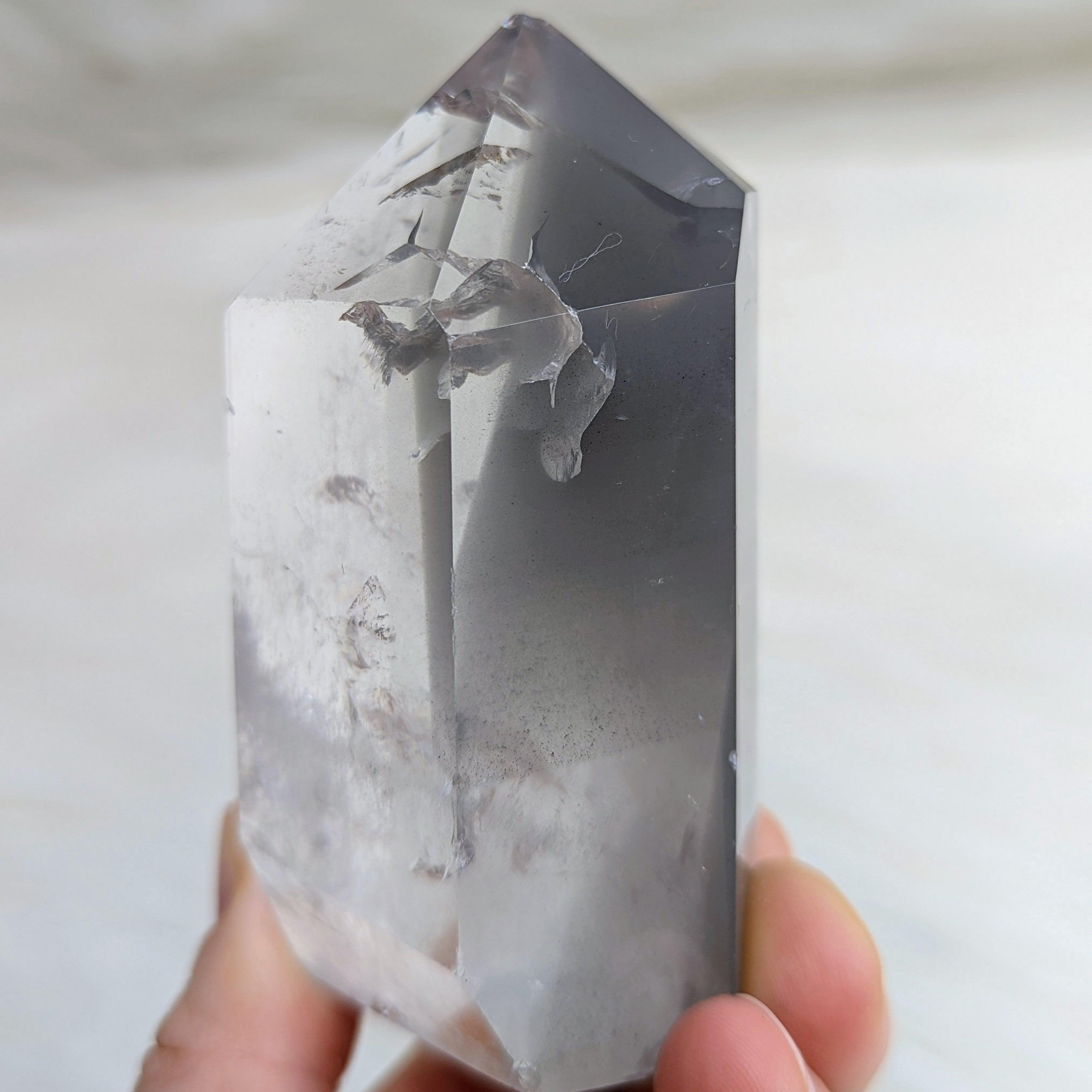 Amazing~ Clear with Grey Phantoms~ Clear Quartz Polished Point ~AA Grade from Brazil - Earth Family Crystals
