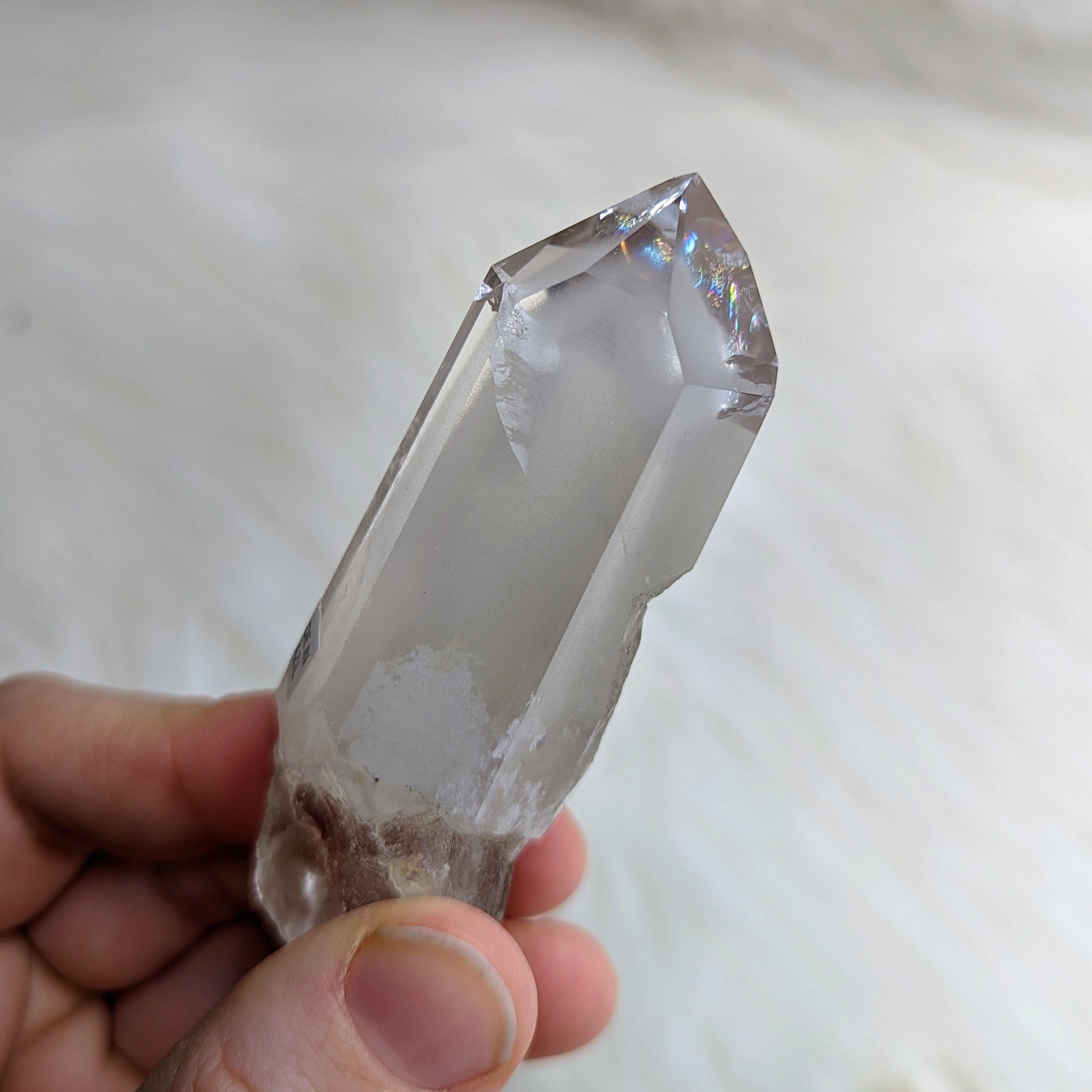 Gorgeous Rainbow Inclusion~ Ultra Clear Quartz Phantom Polished Point ~AA Grade from Brazil - Earth Family Crystals