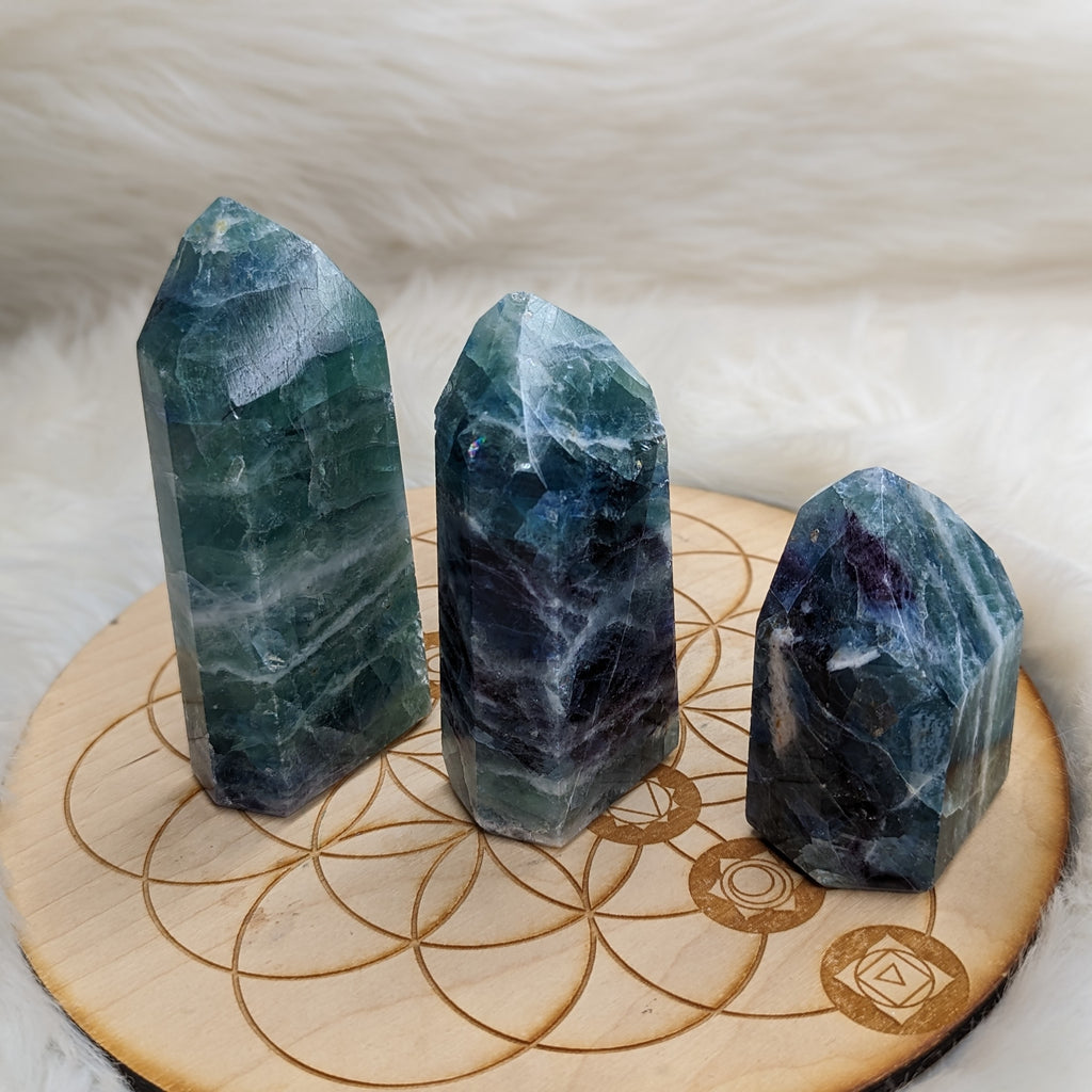 Large Rainbow Flourite Obelisk Carving ~ Stunning Bright Colors! - Earth Family Crystals