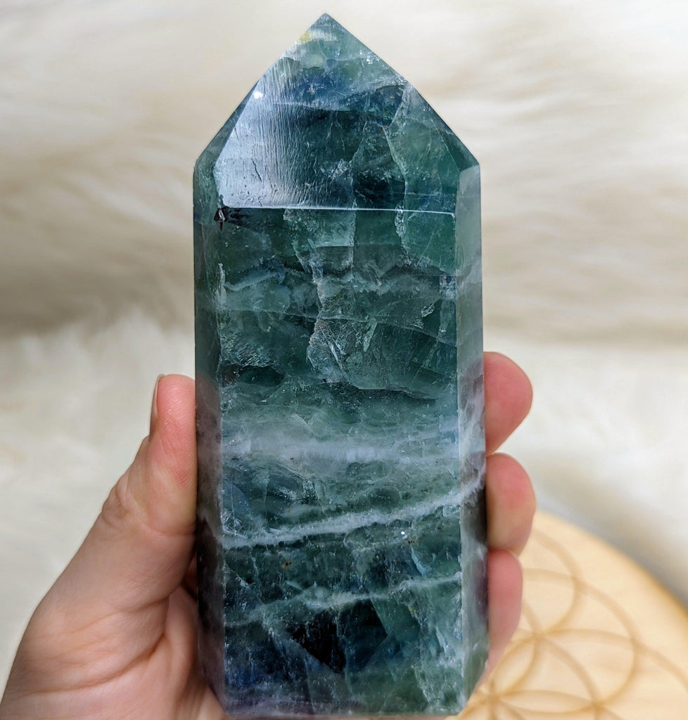Large Rainbow Flourite Obelisk Carving ~ Stunning Bright Colors! - Earth Family Crystals