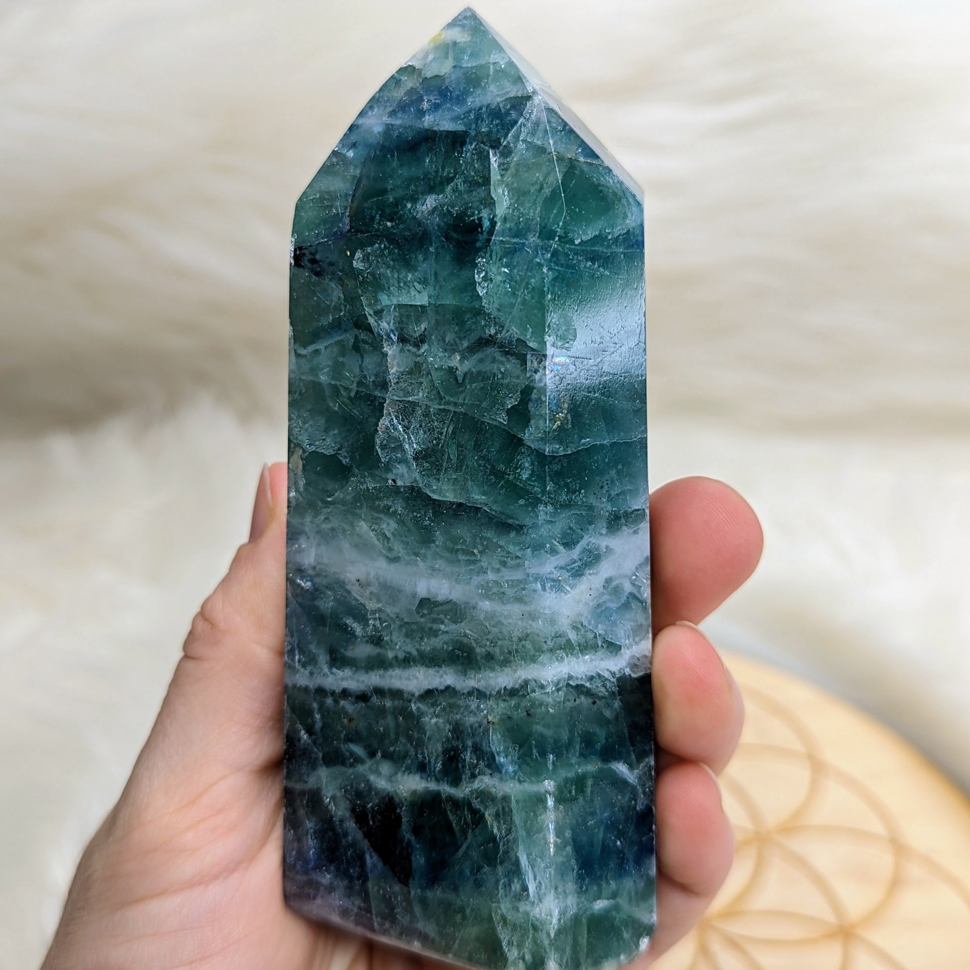 Large Rainbow Flourite Obelisk Carving ~ Stunning Bright Colors! - Earth Family Crystals