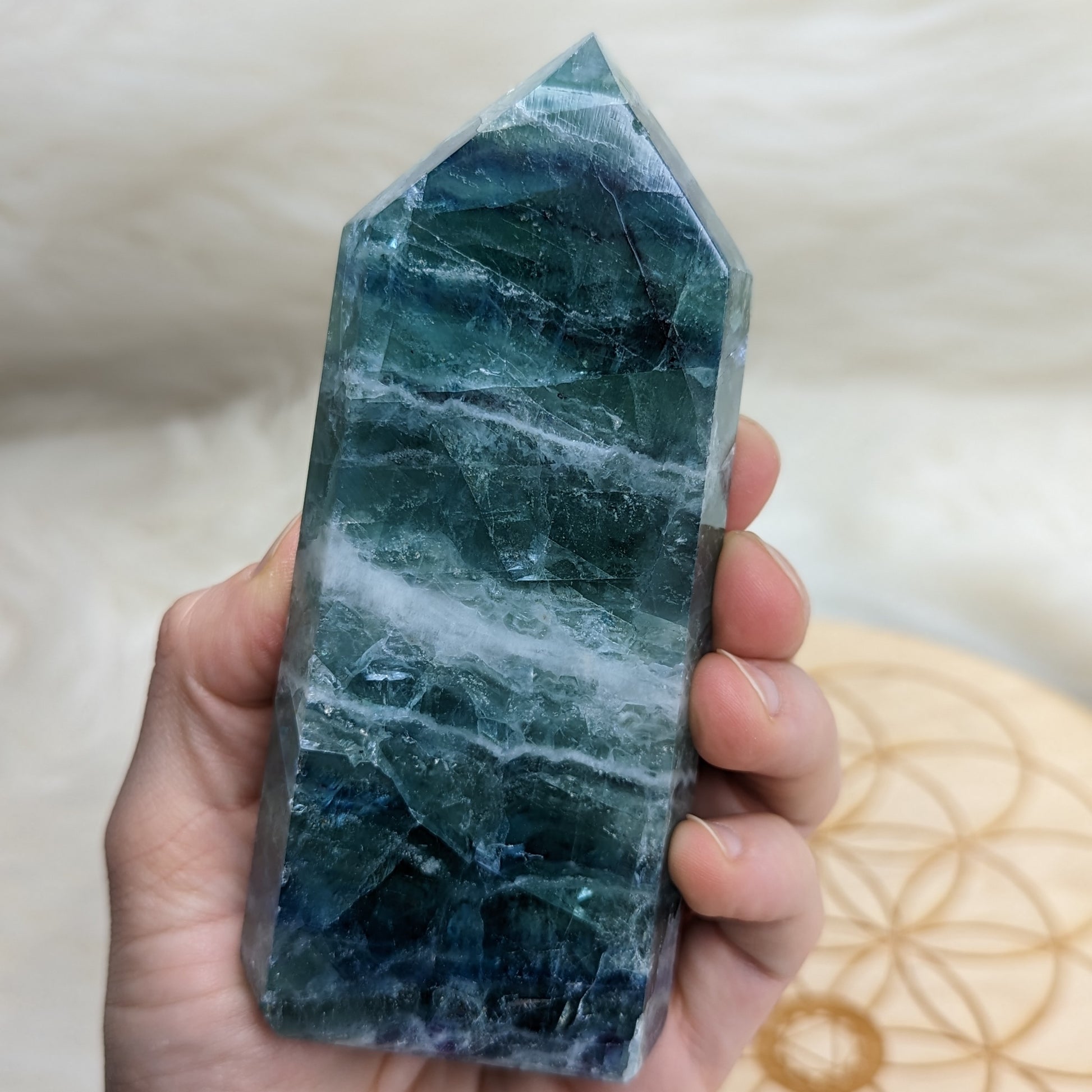 Large Rainbow Flourite Obelisk Carving ~ Stunning Bright Colors! - Earth Family Crystals