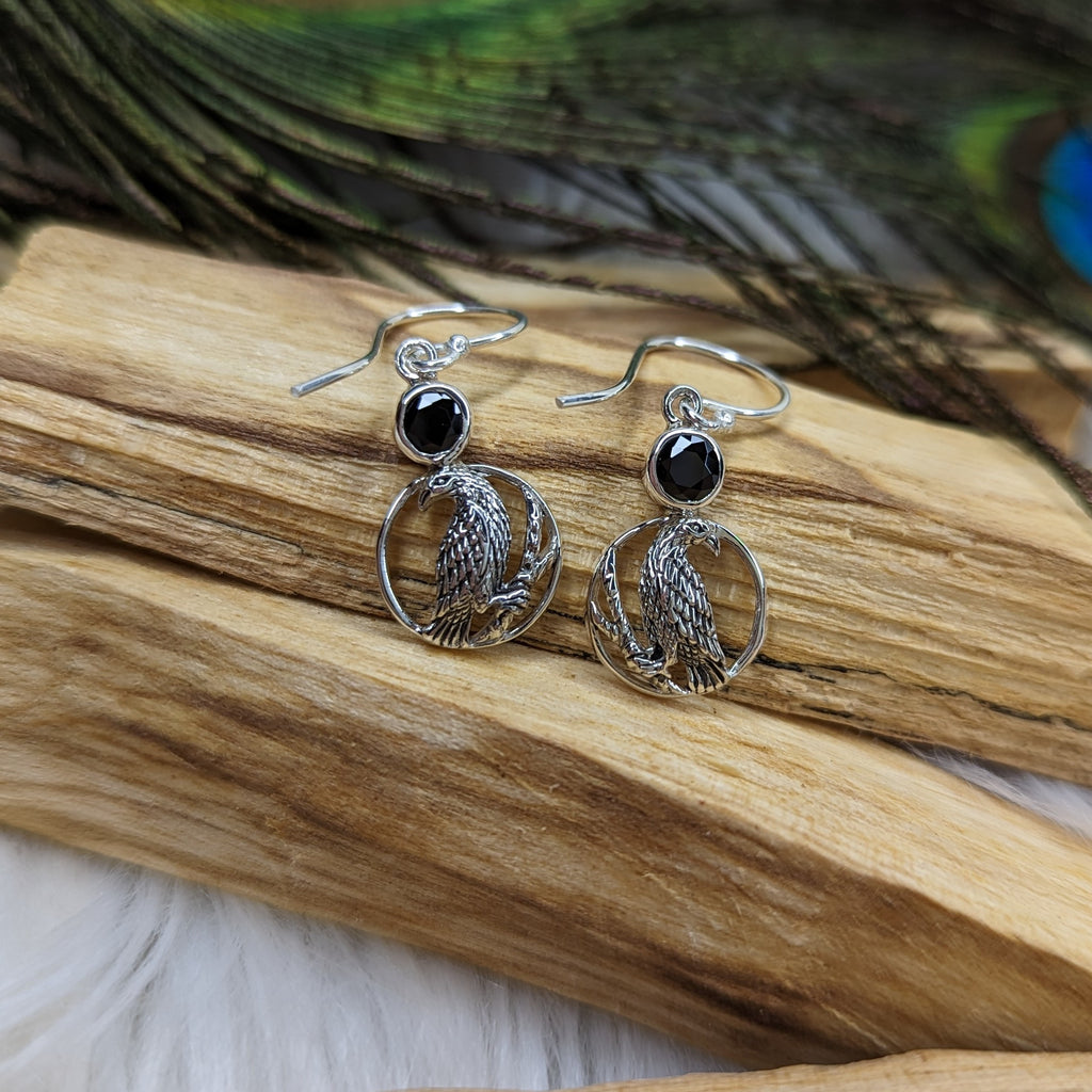 Raven Earrings with Black Onyx and Sterling Silver - Earth Family Crystals