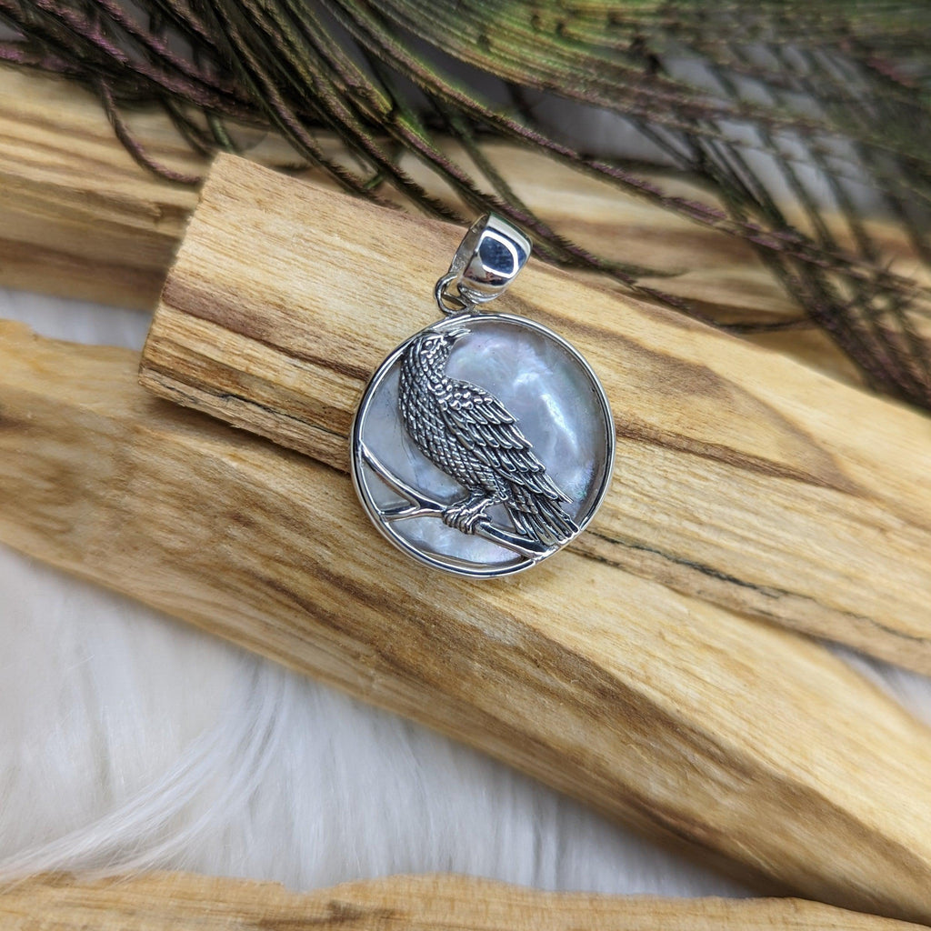 Abalone Shell Raven Pendant ~ Sterling Silver ~ Silver Chain Included - Earth Family Crystals