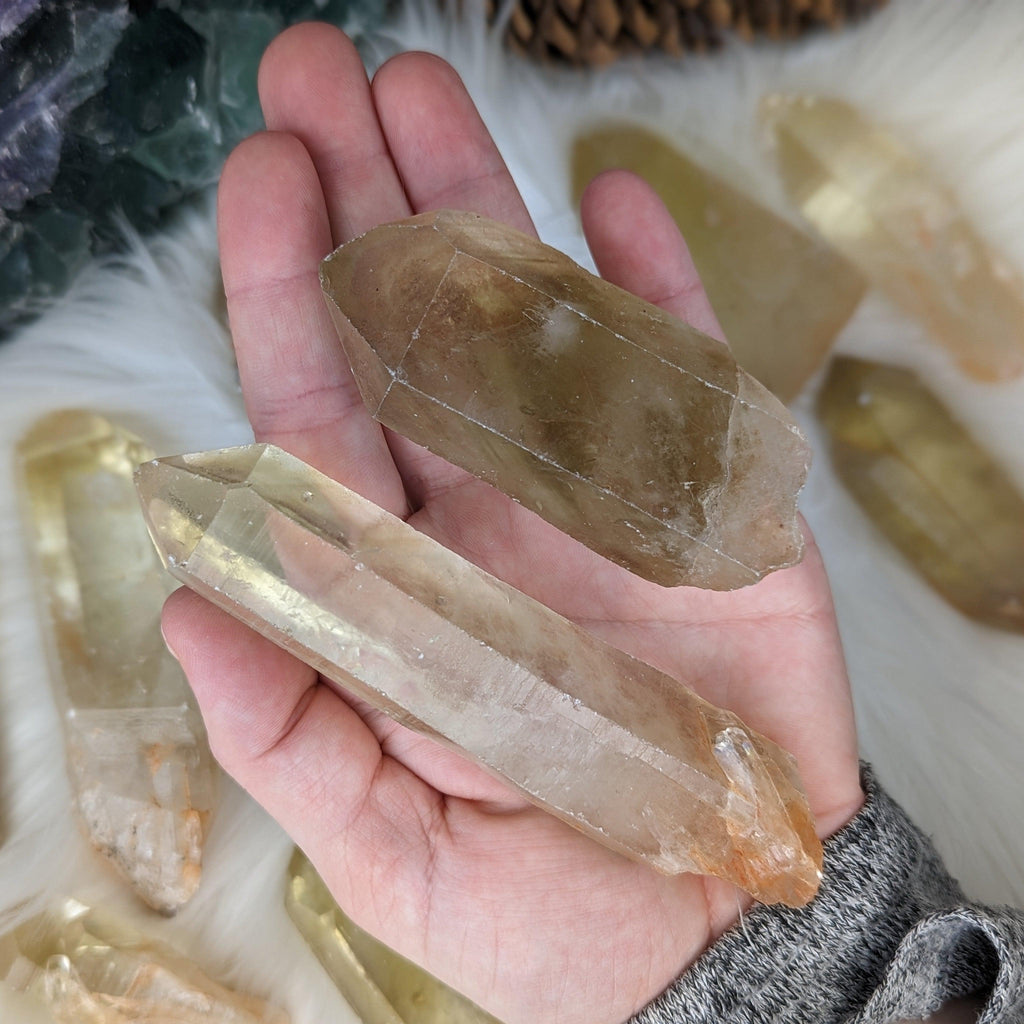 Chunky Natural Citrine Points ~ Set of 2 ~ Perfect for Crystal Grids for Clarity and Thought - Earth Family Crystals