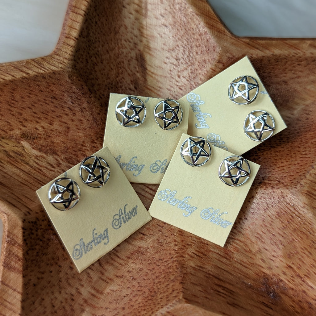 Pentagram Earrings~ Sterling Silver Studs - Earth Family Crystals