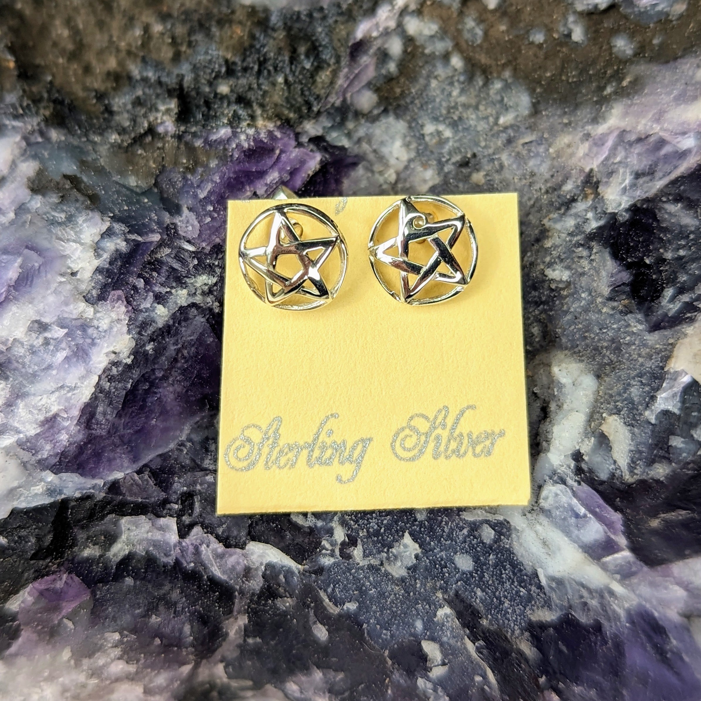 Pentagram Earrings~ Sterling Silver Studs - Earth Family Crystals