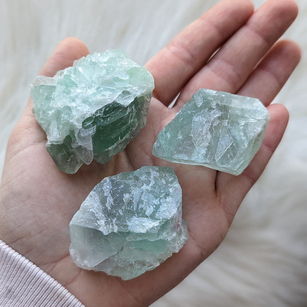 Rough Green Calcite Specimen Set of Three from Mexico - Earth Family Crystals