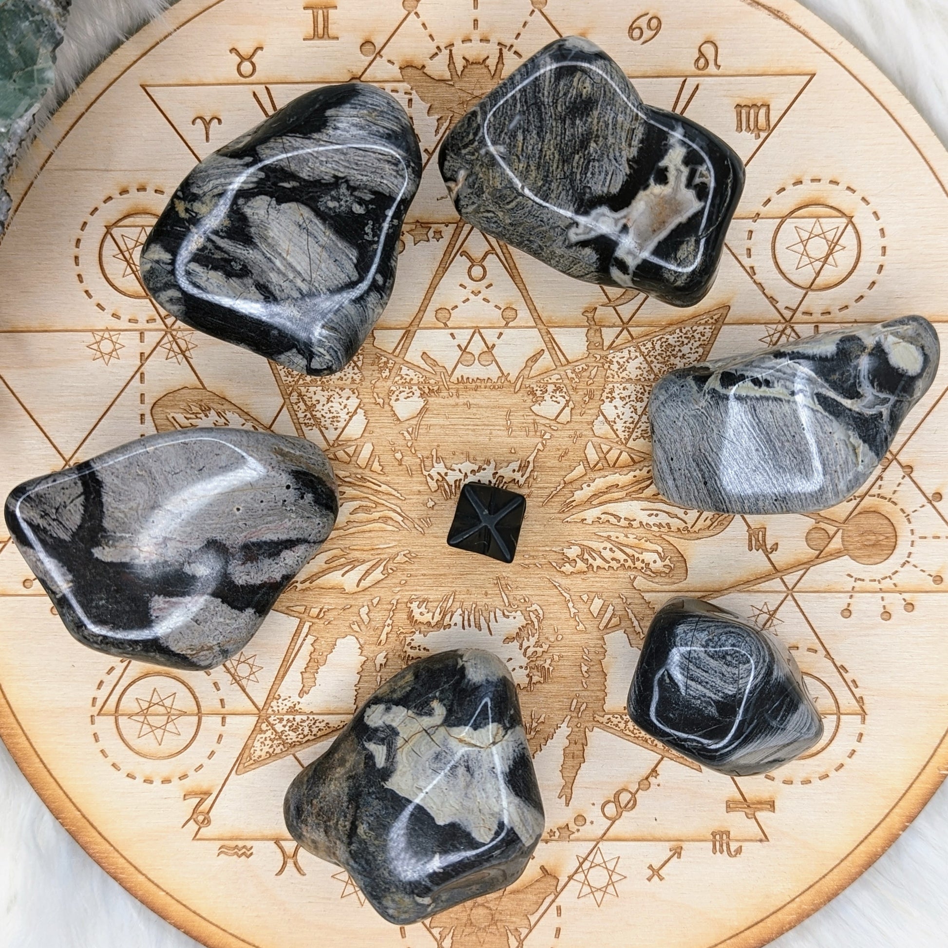 Tumbled and Beautifully Polished Silver Leaf Jasper from South Africa~ Set of 3 Palm stones - Earth Family Crystals