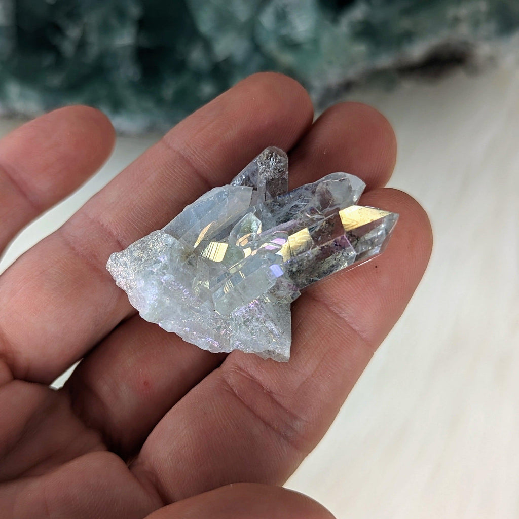 Pearly Angel Aura Phantom Quartz Small Cluster from Brazil ~ Angelic Vibrations - Earth Family Crystals
