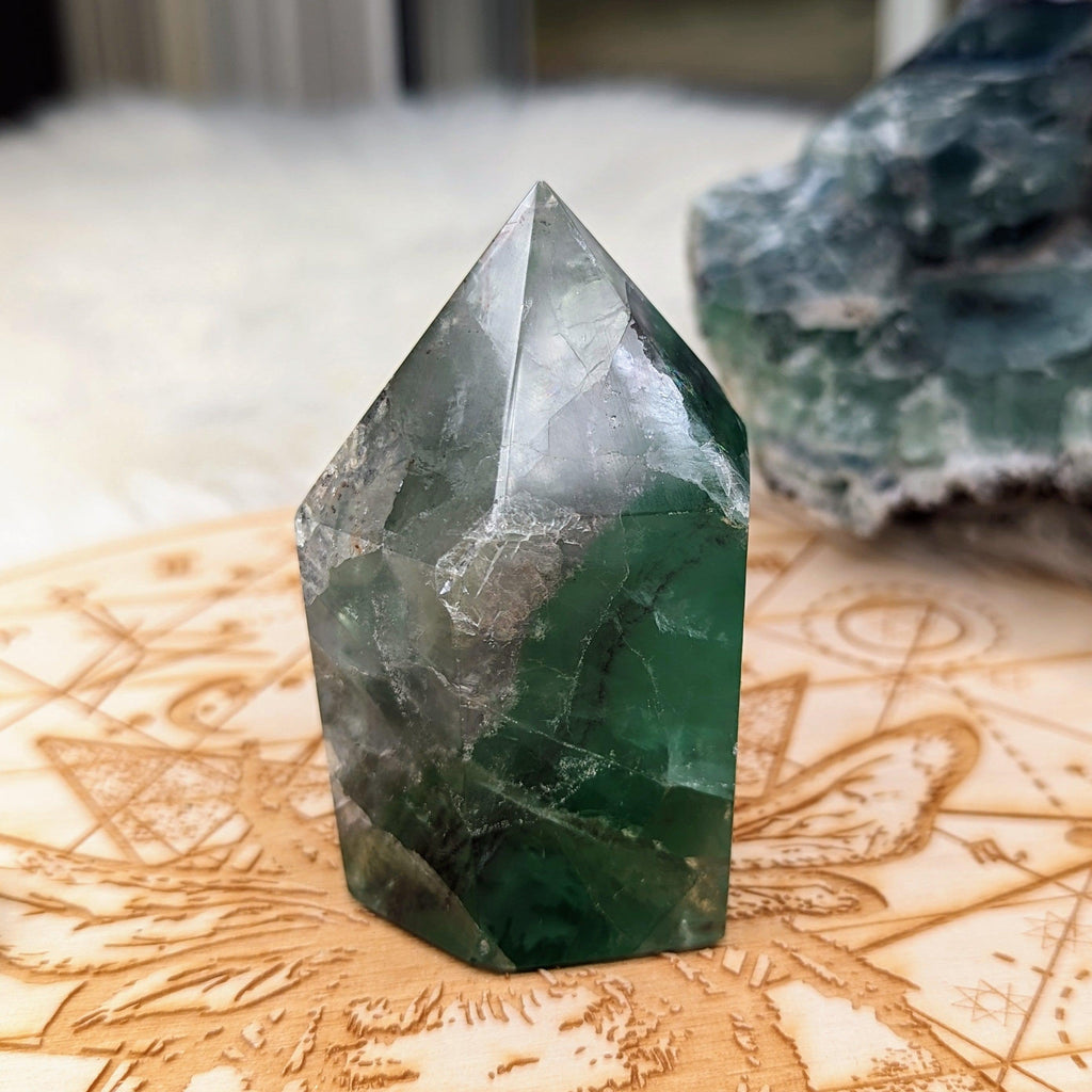 Rainbow Flourite Carving ~Small Display Generator ~ Stunning Greens with Rainbow Inclusions - Earth Family Crystals