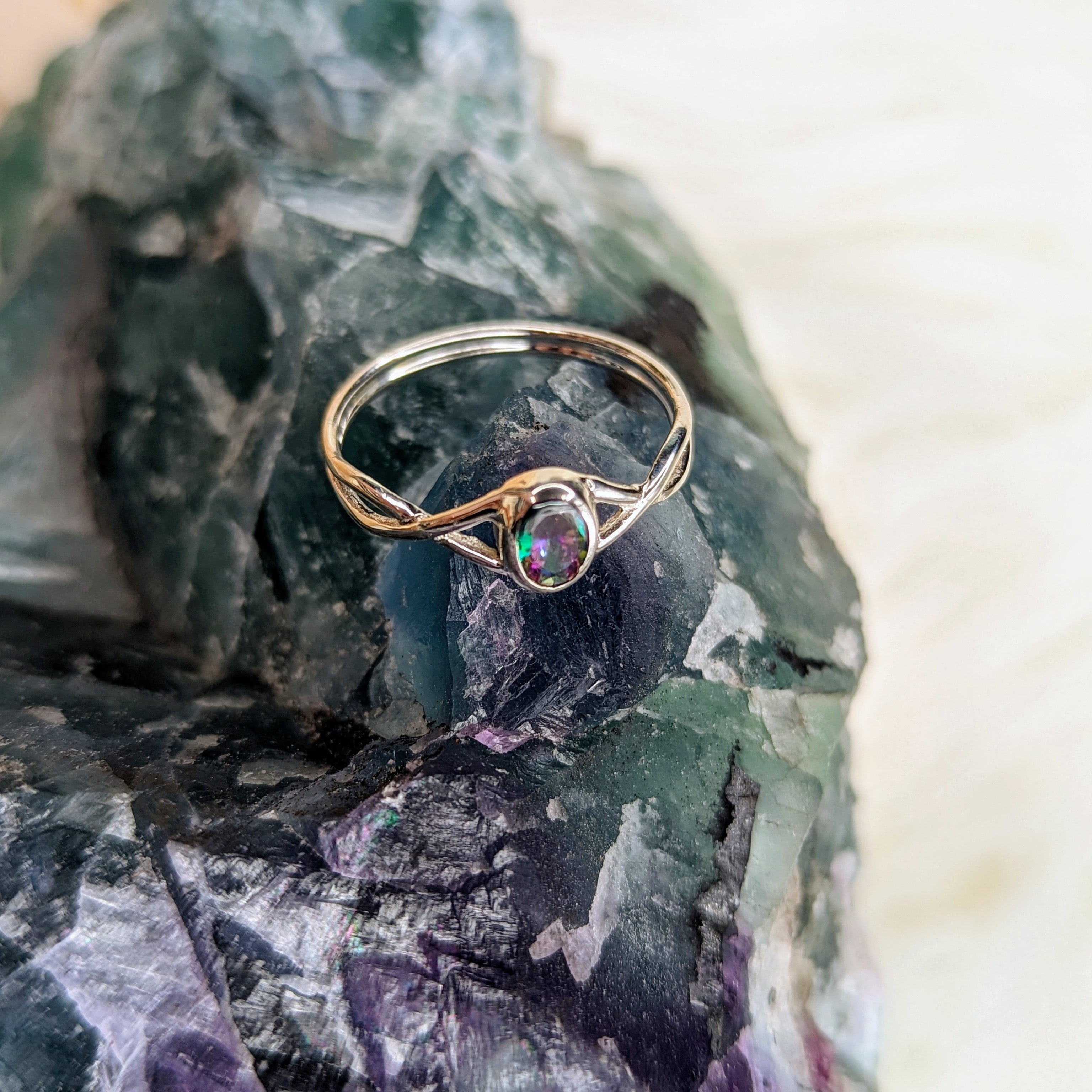 Mystic Topaz ~ Sterling Silver Twist Ring - Earth Family Crystals