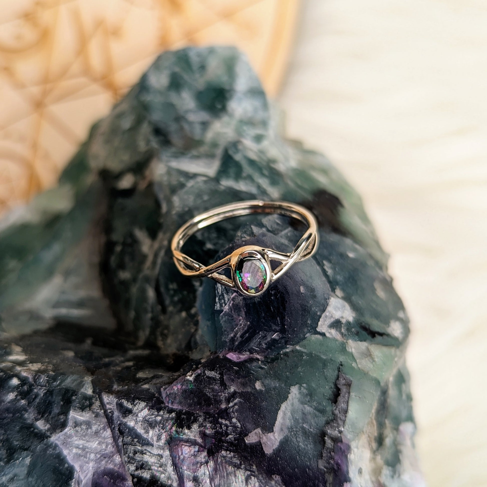 Mystic Topaz ~ Sterling Silver Twist Ring - Earth Family Crystals