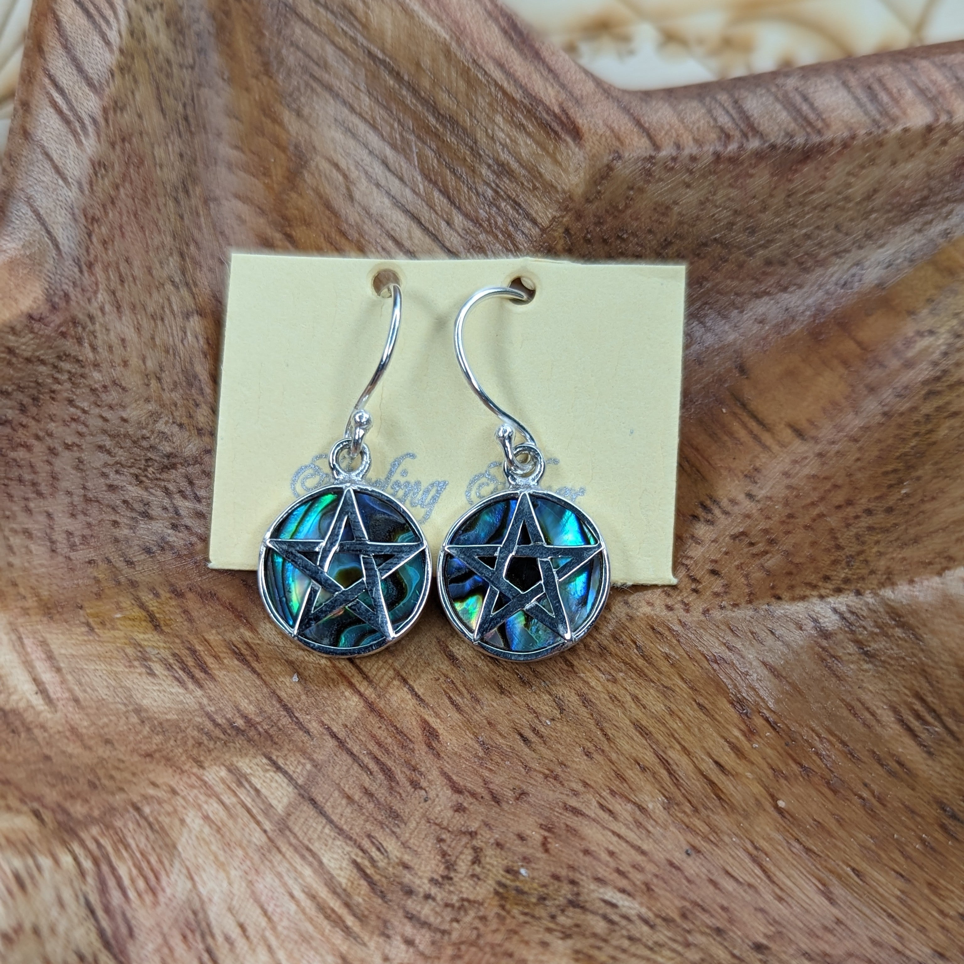 Natural Abalone Shell ~ Pentagram Design Sterling Silver Earrings - Earth Family Crystals