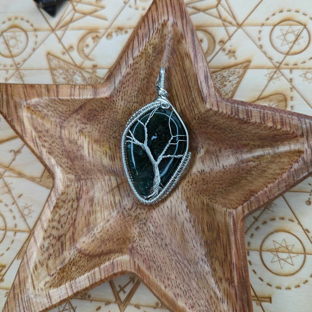 Moss Agate Tree of Life Pendant ~ Silver Chain Included - Earth Family Crystals
