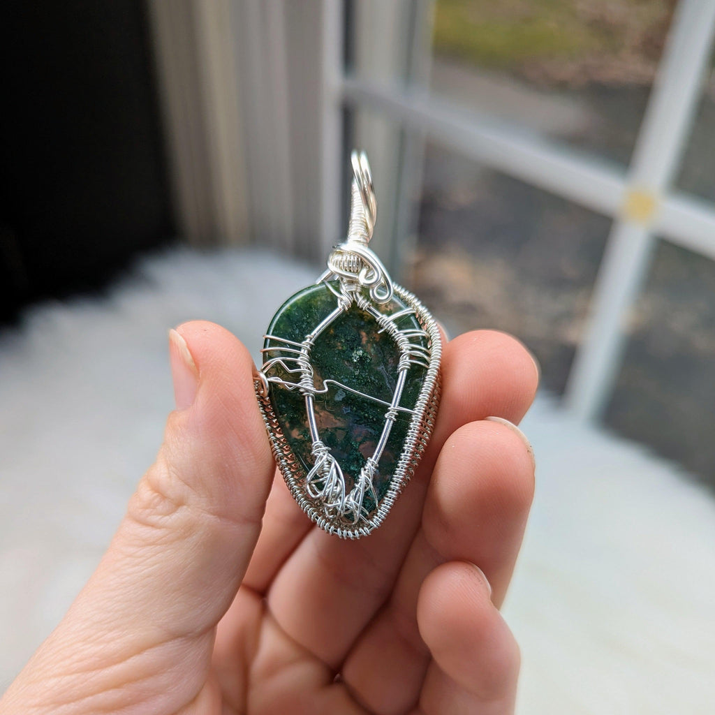 Moss Agate Tree of Life Pendant ~ Silver Chain Included - Earth Family Crystals