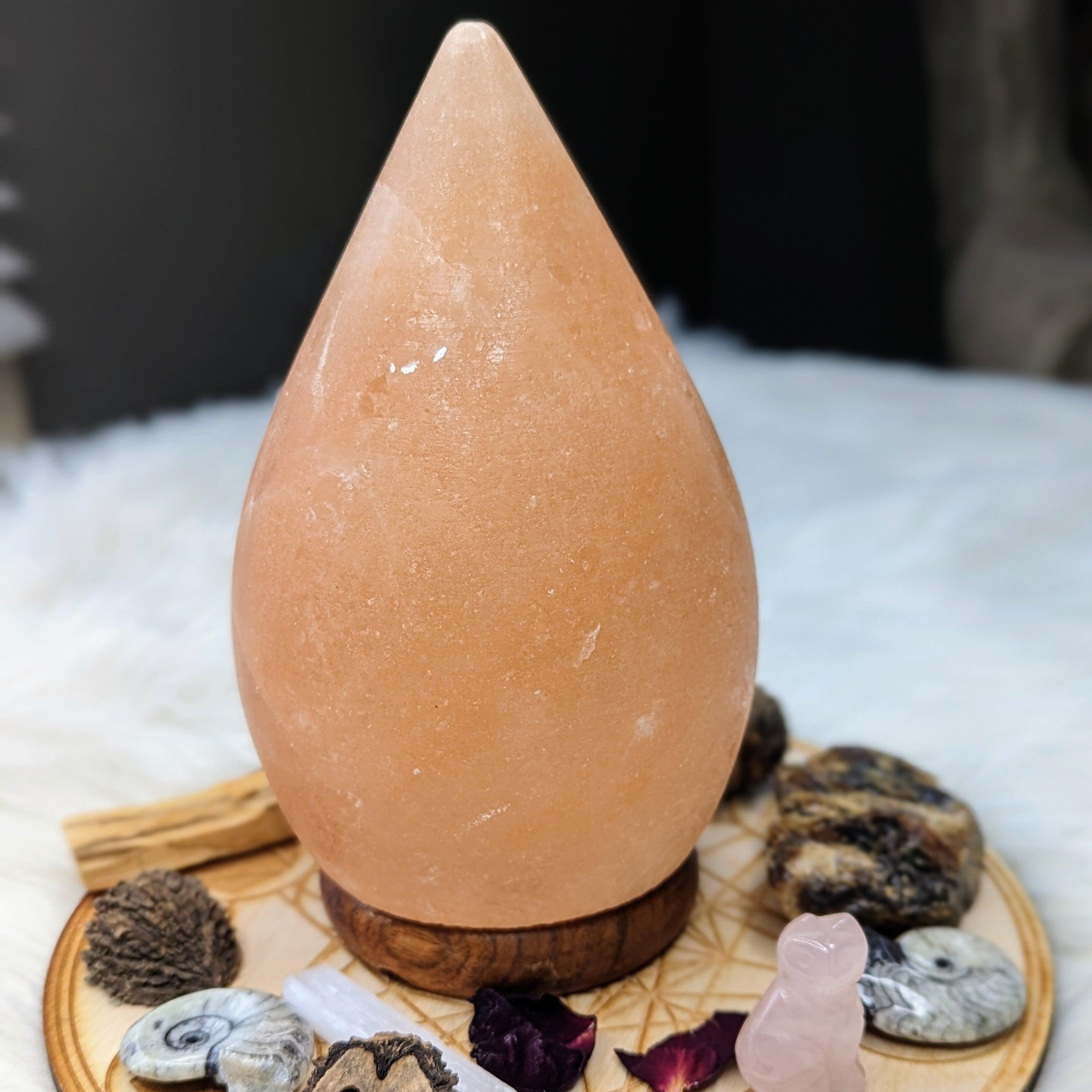 Himalayan Salt Lamp Teardrop Carving ~ Includes Cord Switch and Bulb - Earth Family Crystals