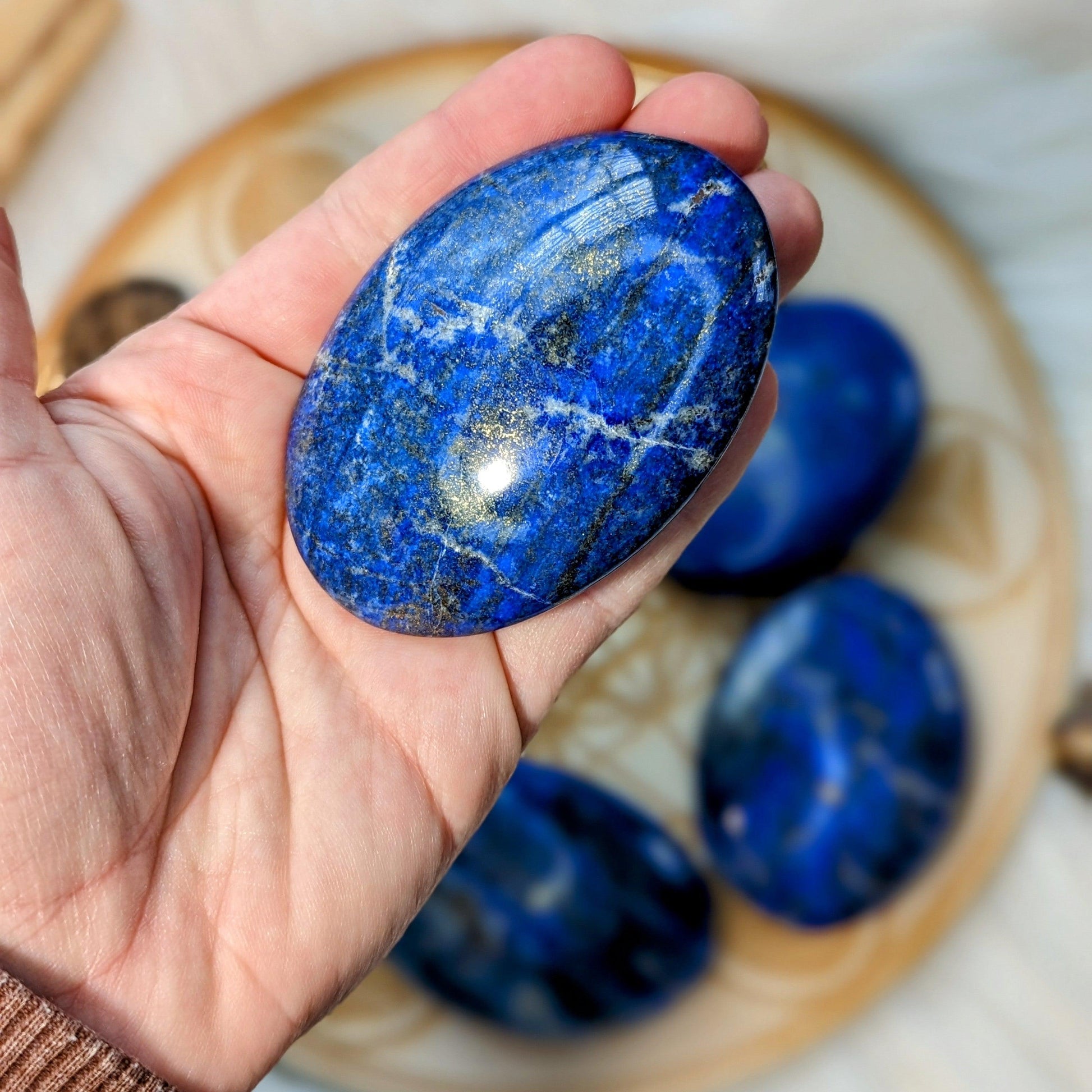 Lapis Lazuli in a Rich Pyrite Matrix ~ Large Pillow Palm Stone Carvings ~ Throat Chakra Healing - Earth Family Crystals
