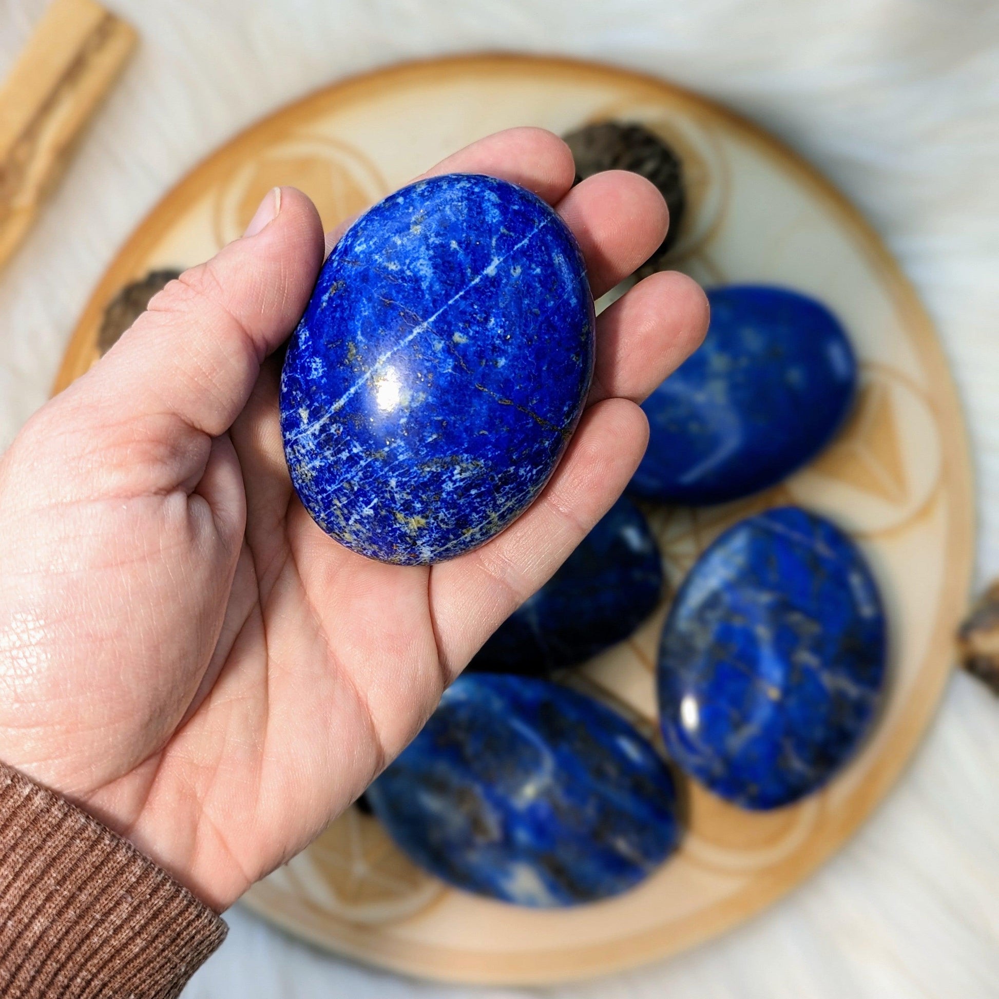 Lapis Lazuli in a Rich Pyrite Matrix ~ Large Pillow Palm Stone Carvings ~ Throat Chakra Healing - Earth Family Crystals