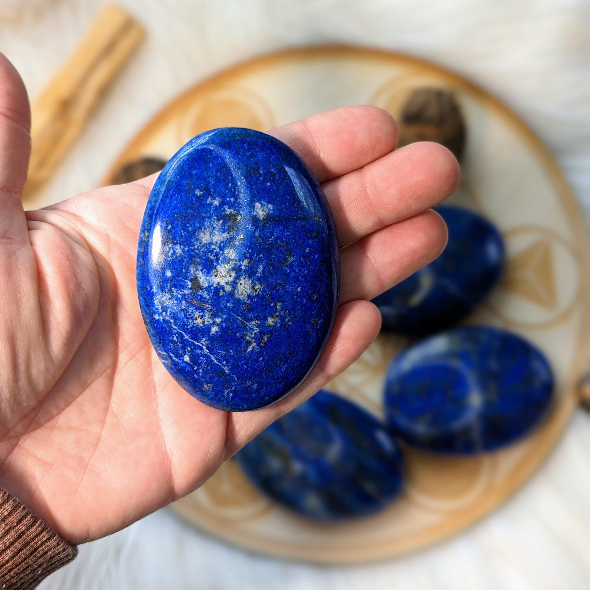 Lapis Lazuli in a Rich Pyrite Matrix ~ Large Pillow Palm Stone Carvings ~ Throat Chakra Healing - Earth Family Crystals