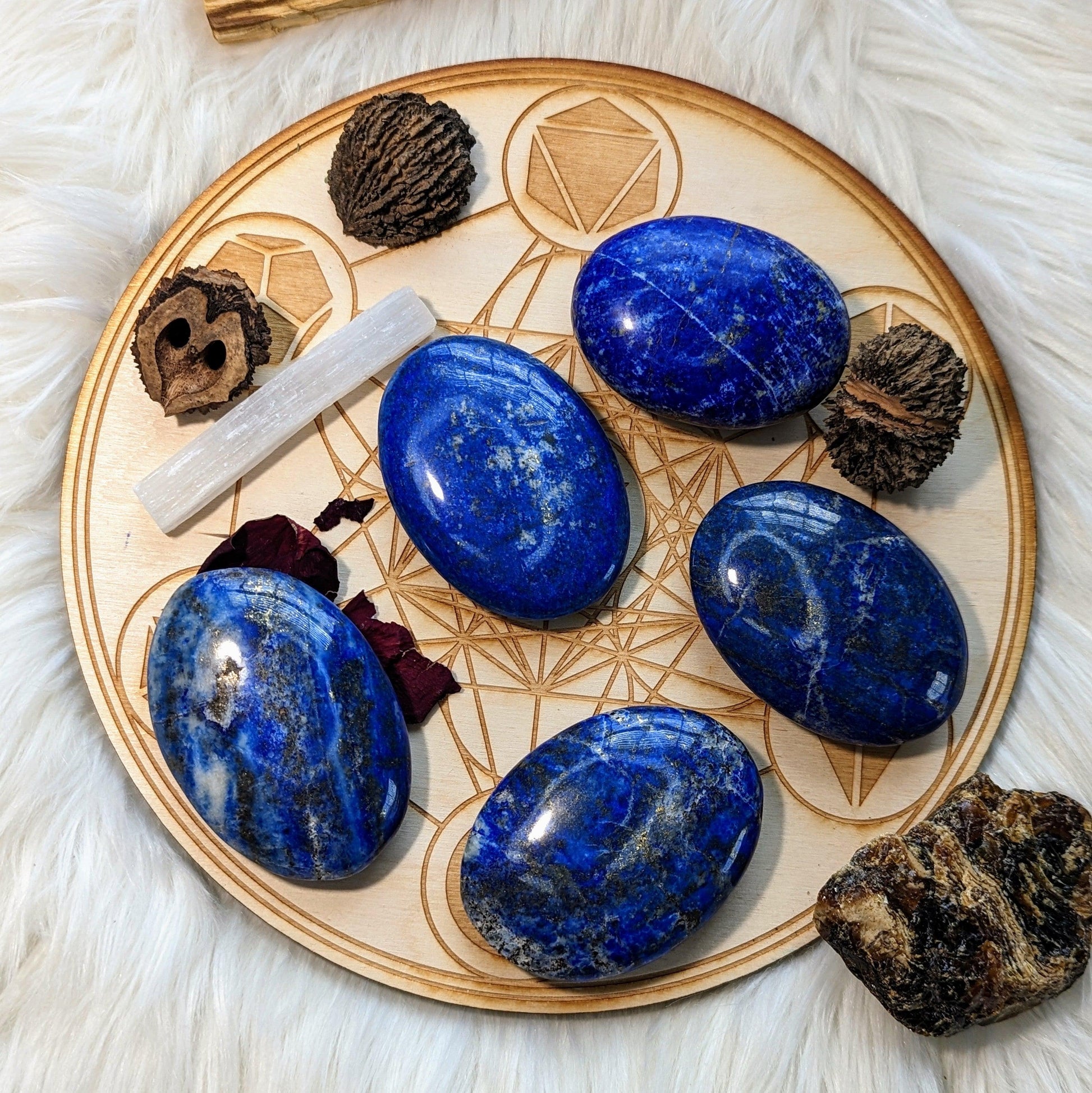 Lapis Lazuli in a Rich Pyrite Matrix ~ Large Pillow Palm Stone Carvings ~ Throat Chakra Healing - Earth Family Crystals