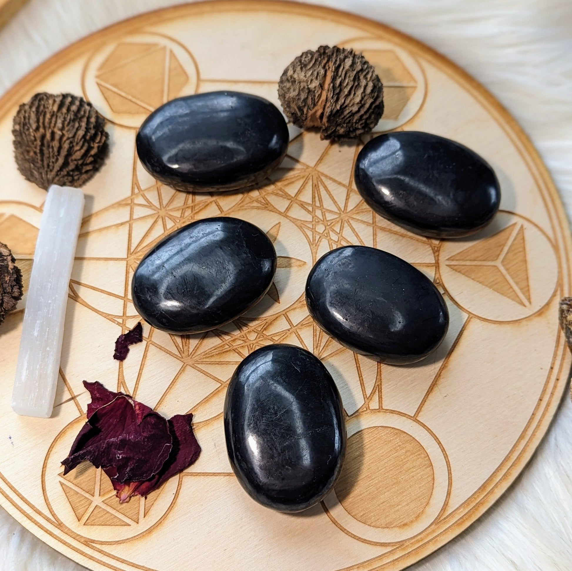 Shungite Palm Stone Carvings ~ protective and detoxifying - Earth Family Crystals