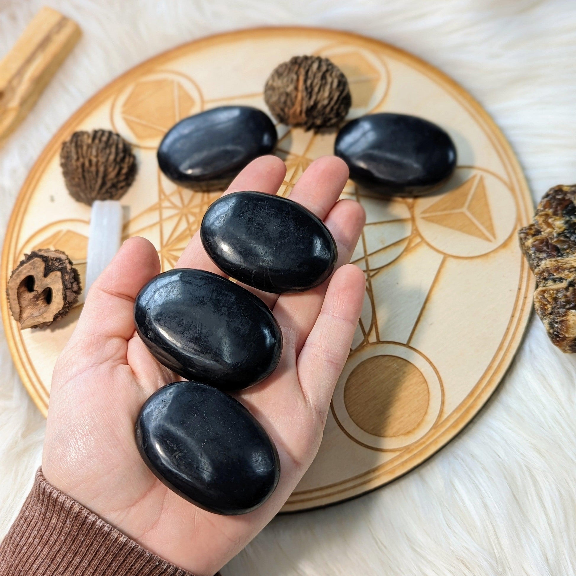 Shungite Palm Stone Carvings ~ protective and detoxifying - Earth Family Crystals