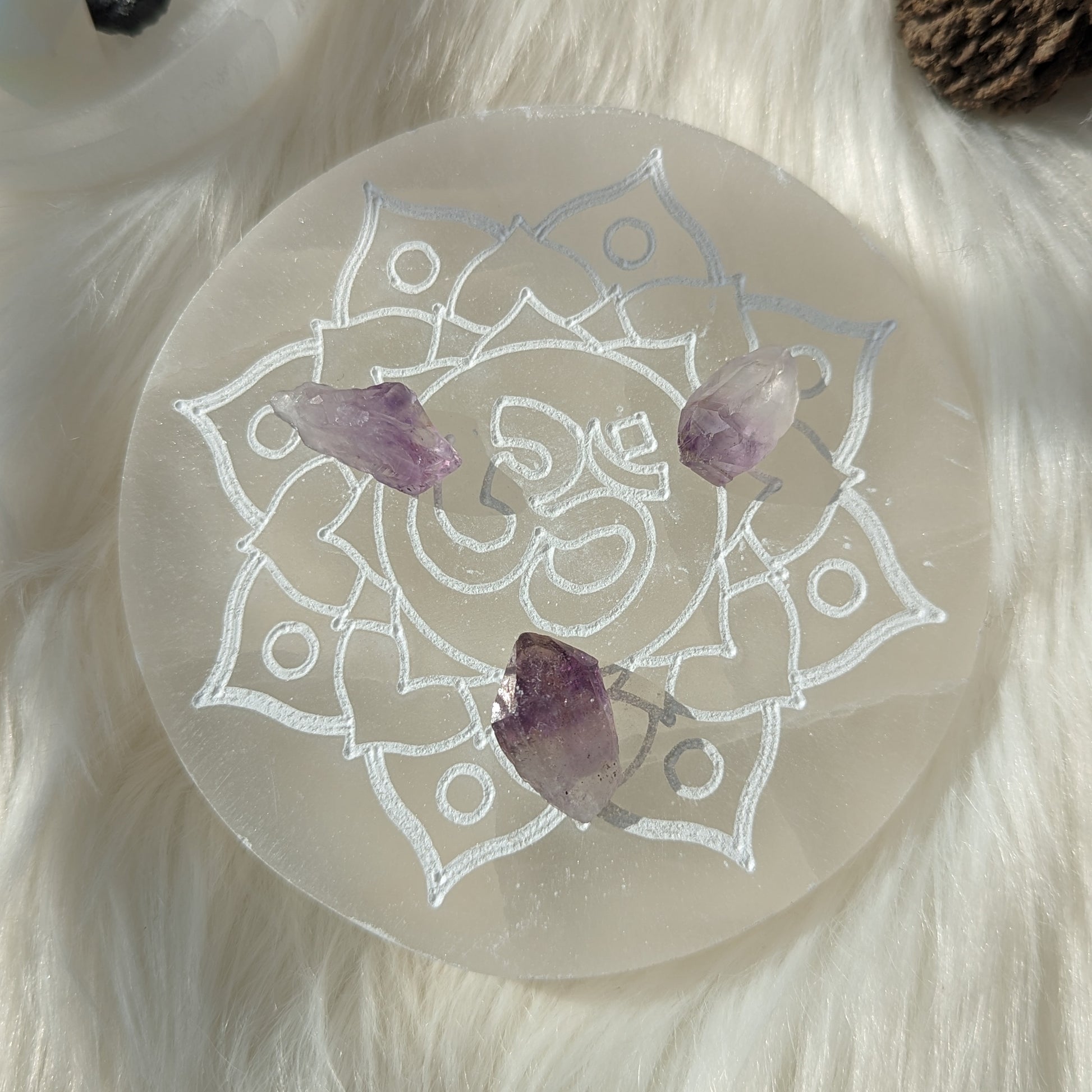 Sahasrara Symbol Selenite Engraved Charging Plate - Earth Family Crystals