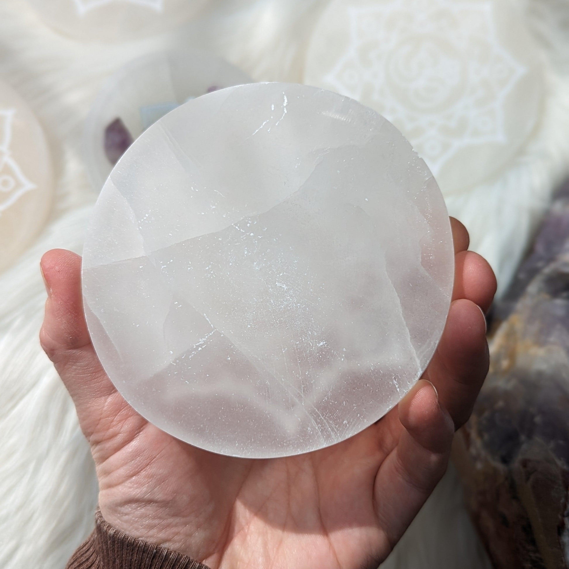 Sahasrara Symbol Selenite Engraved Charging Plate - Earth Family Crystals