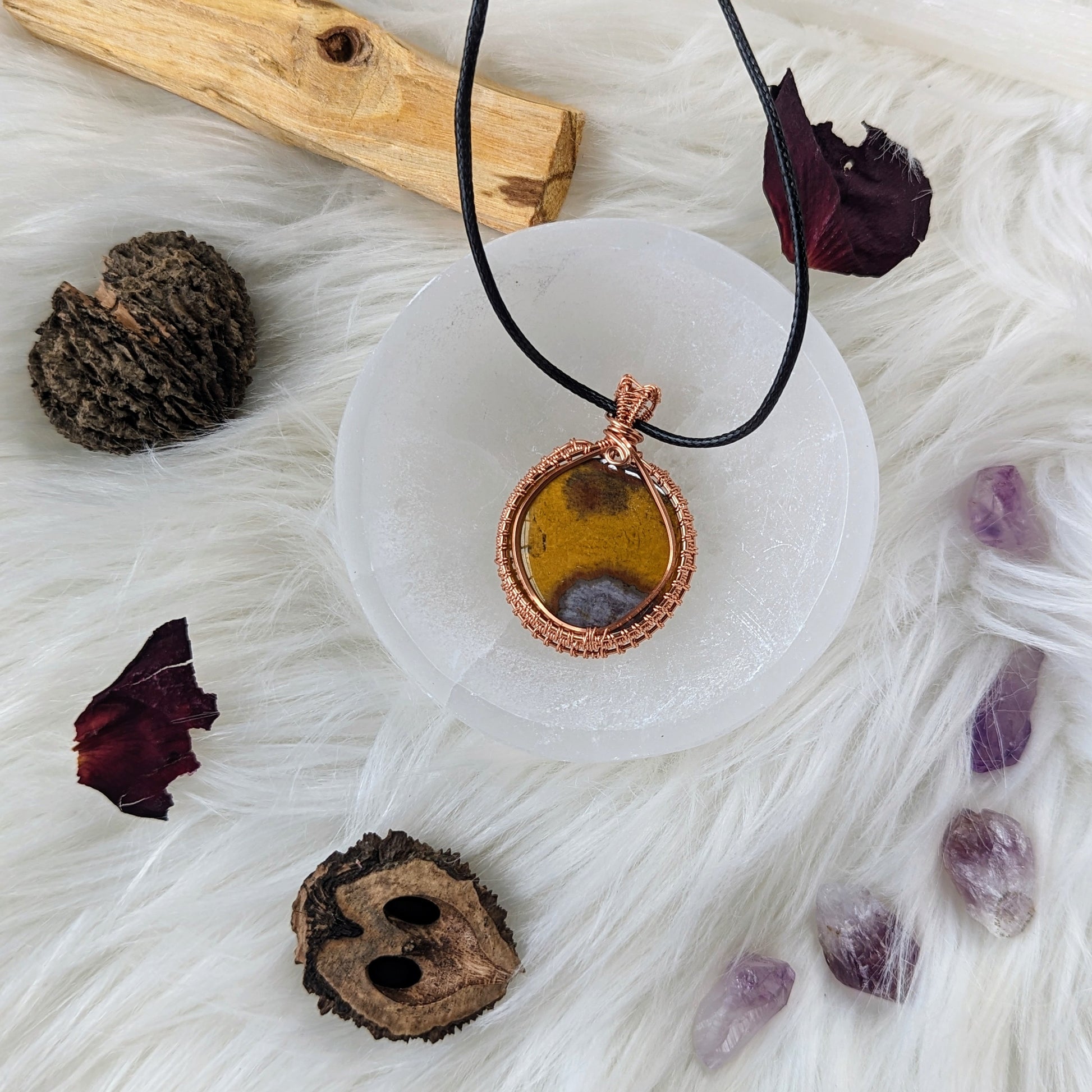 Gorgeous and Rare Orbicule Jasper Copper Wrapped Pendant with Necklace Cord - Earth Family Crystals