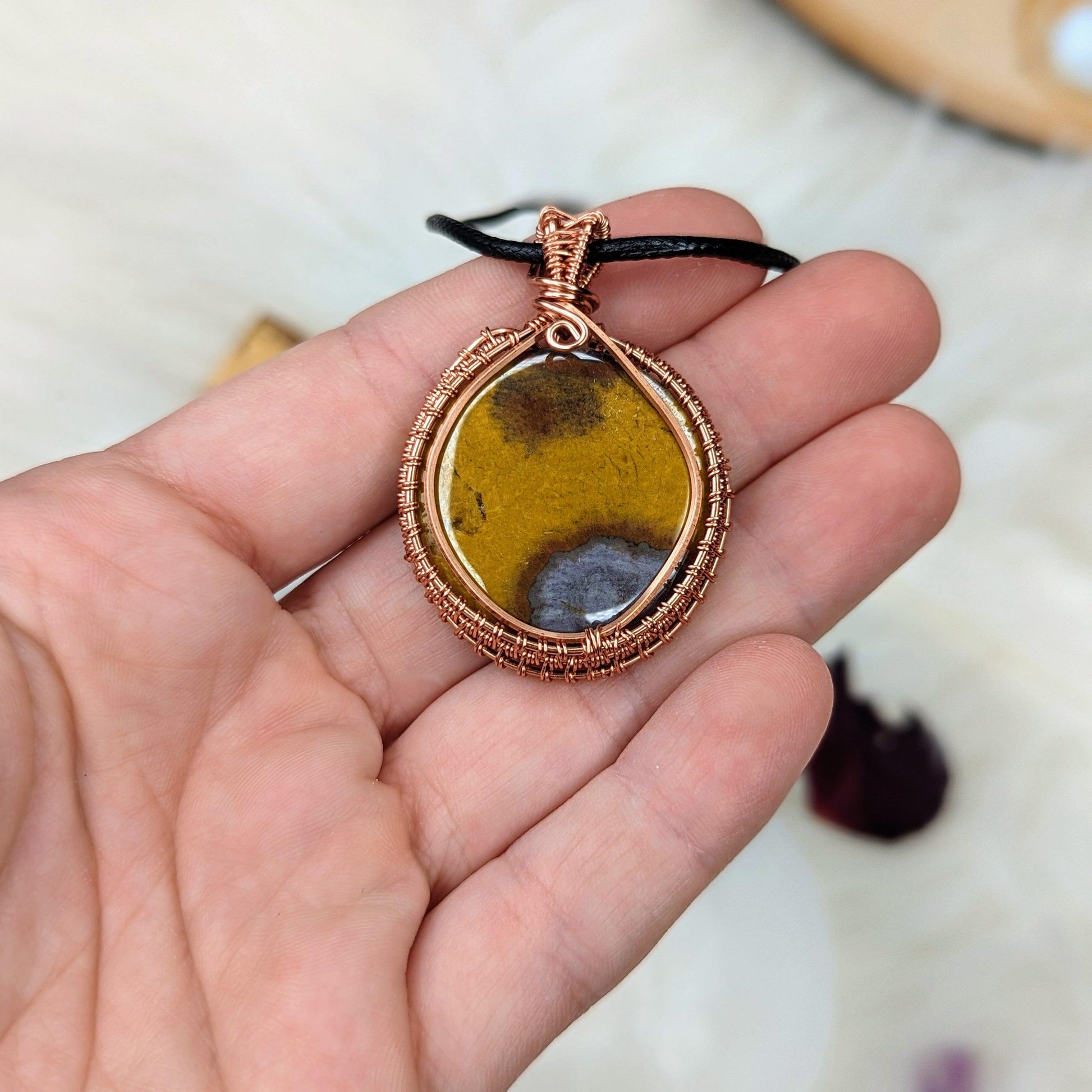 Gorgeous and Rare Orbicule Jasper Copper Wrapped Pendant with Necklace Cord - Earth Family Crystals