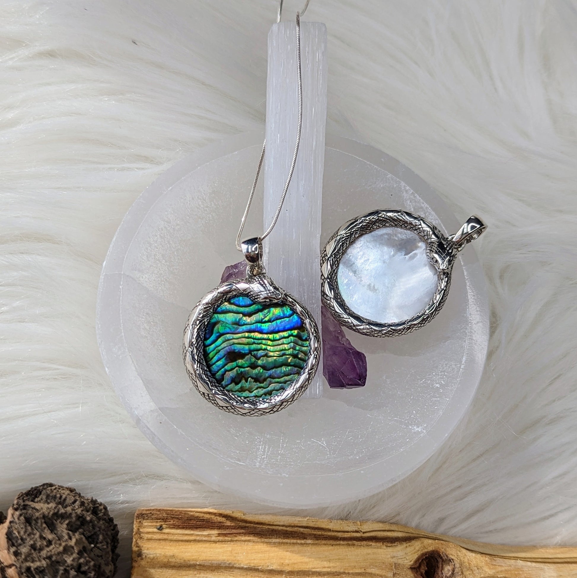 Serpent Abalone Sterling Silver Pendant ~ Silver Chain Included ~ Natural Abalone or Mother of Pearl - Earth Family Crystals