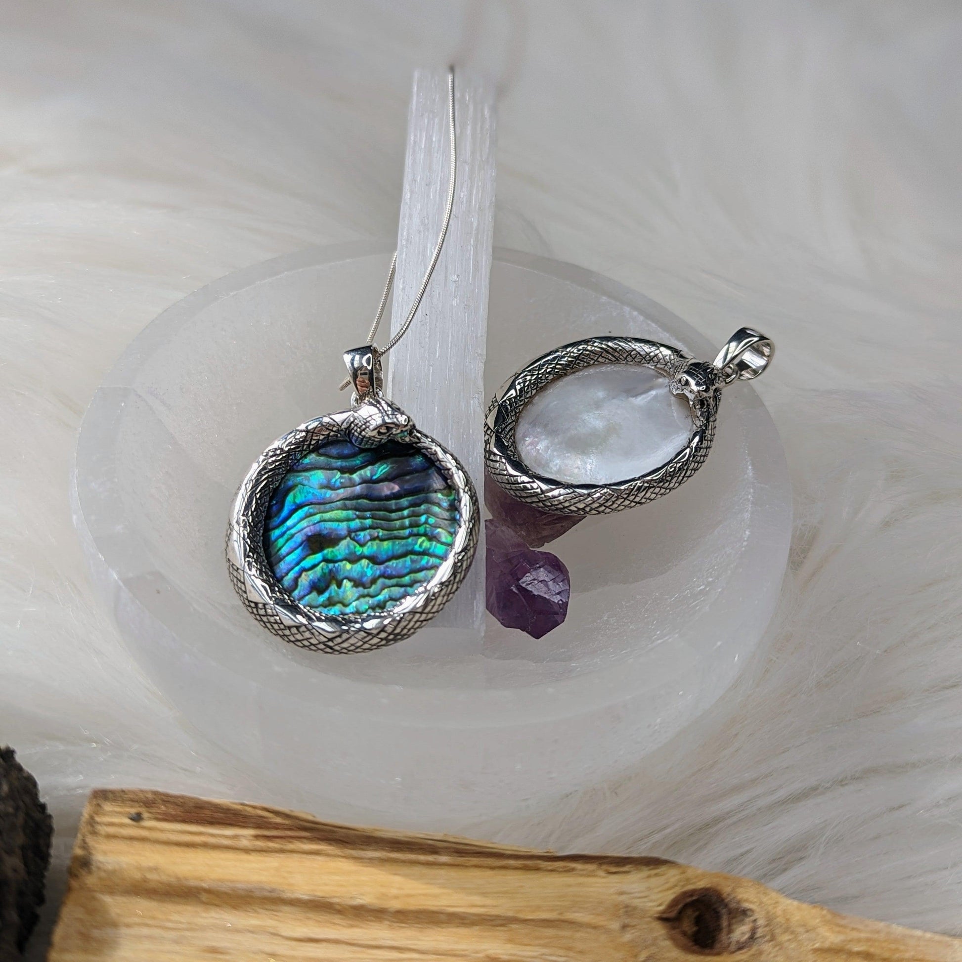 Serpent Abalone Sterling Silver Pendant ~ Silver Chain Included ~ Natural Abalone or Mother of Pearl - Earth Family Crystals