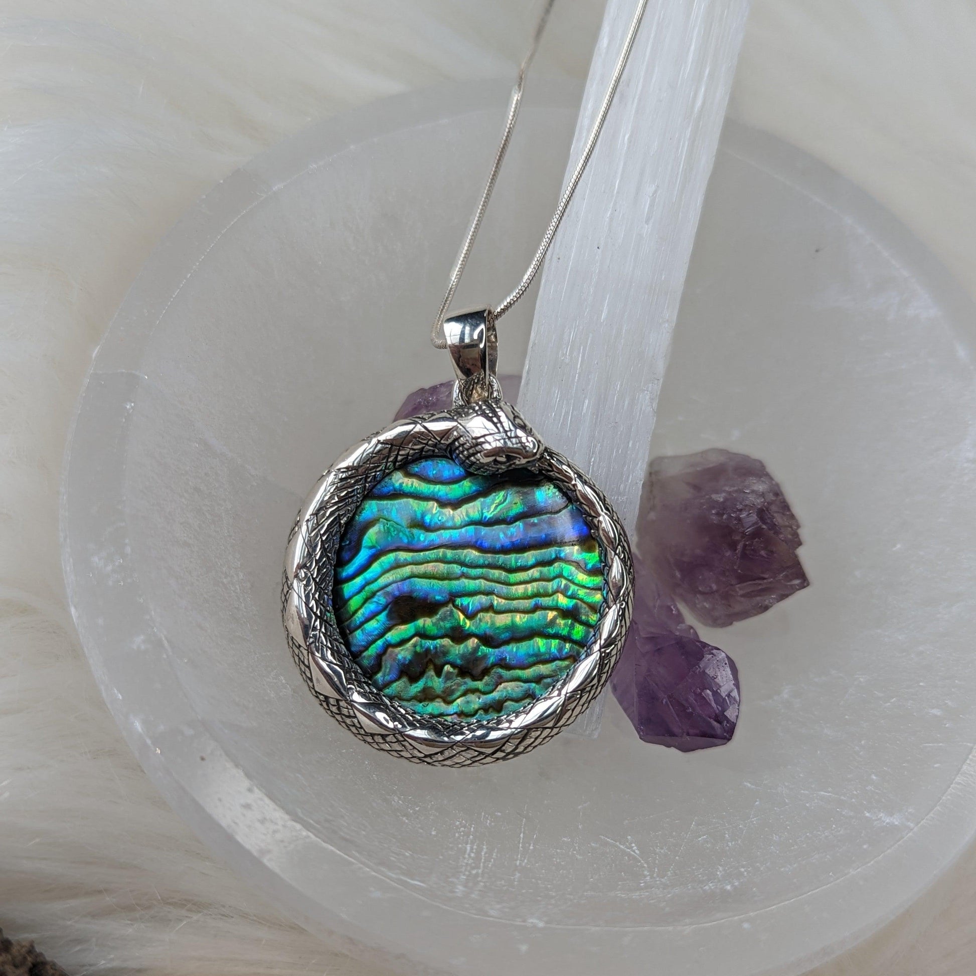 Serpent Abalone Sterling Silver Pendant ~ Silver Chain Included ~ Natural Abalone or Mother of Pearl - Earth Family Crystals