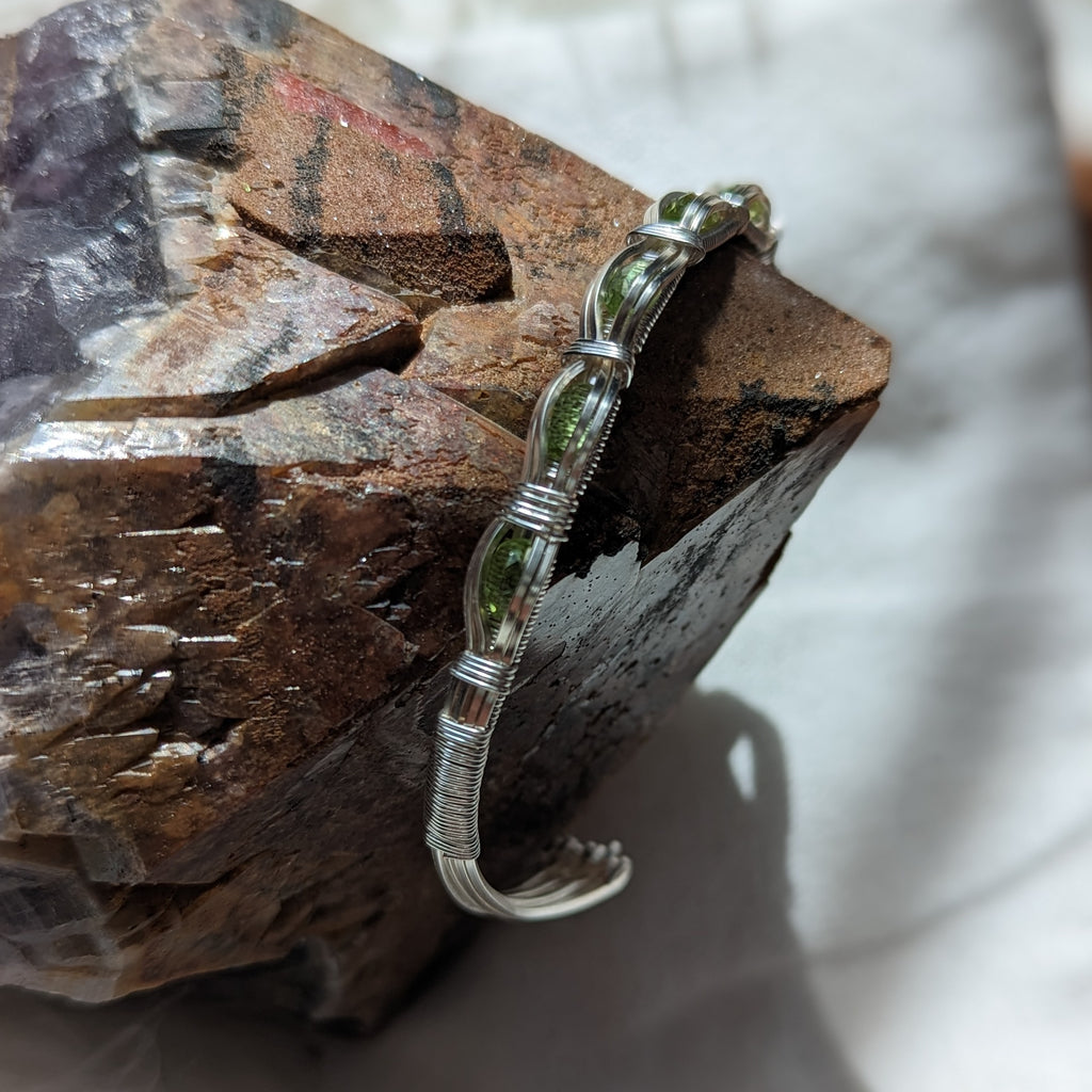 Dainty Peridot ~ Wire Wrapped Adjustable Wrist Bengal - Earth Family Crystals