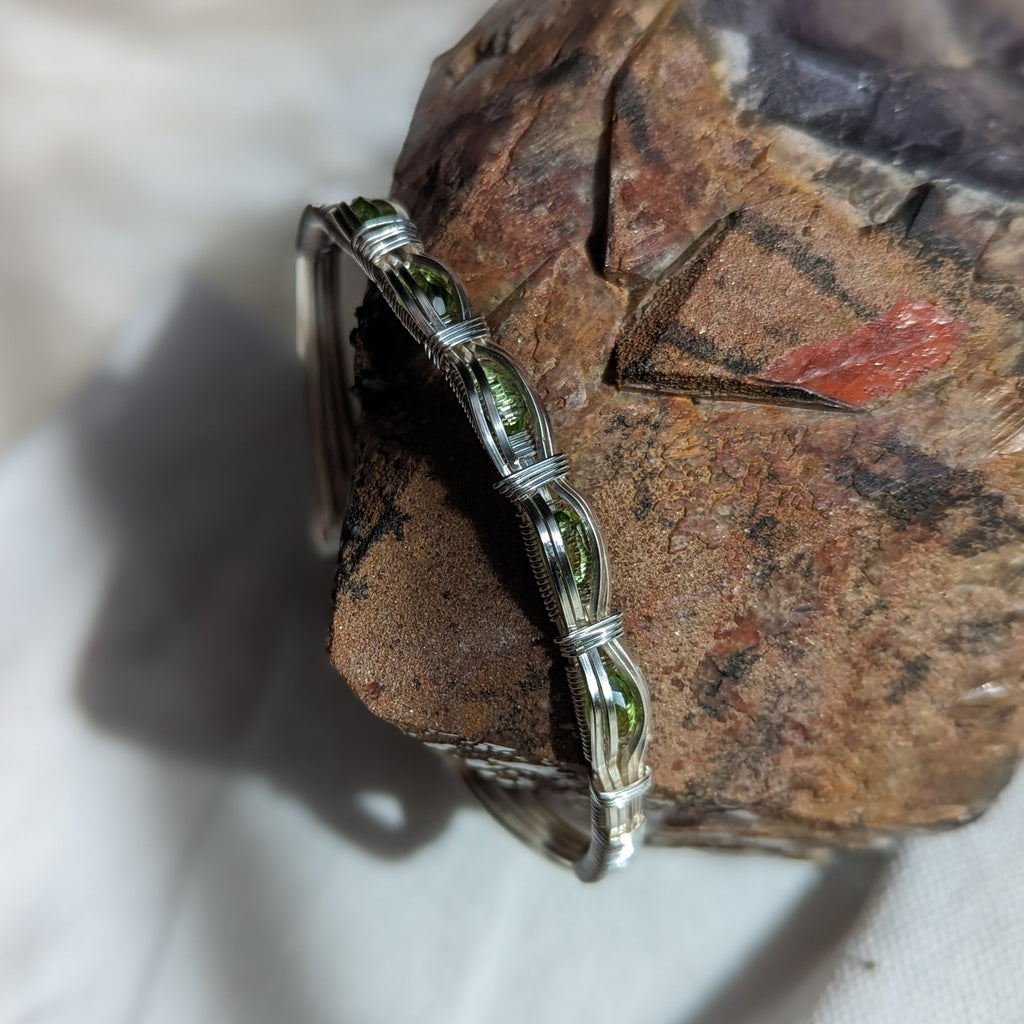 Dainty Peridot ~ Wire Wrapped Adjustable Wrist Bengal - Earth Family Crystals