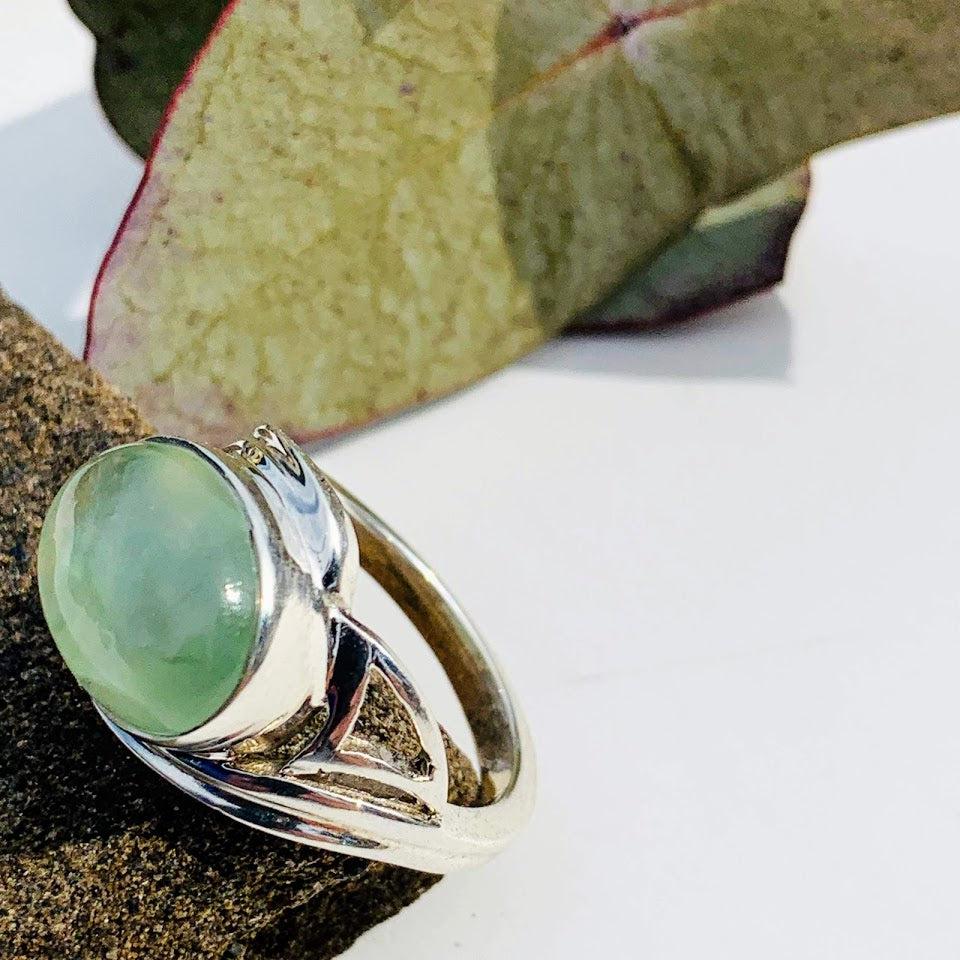 Refreshing Mint Green Prehnite Sterling Silver Ring (Size 7) - Earth Family Crystals