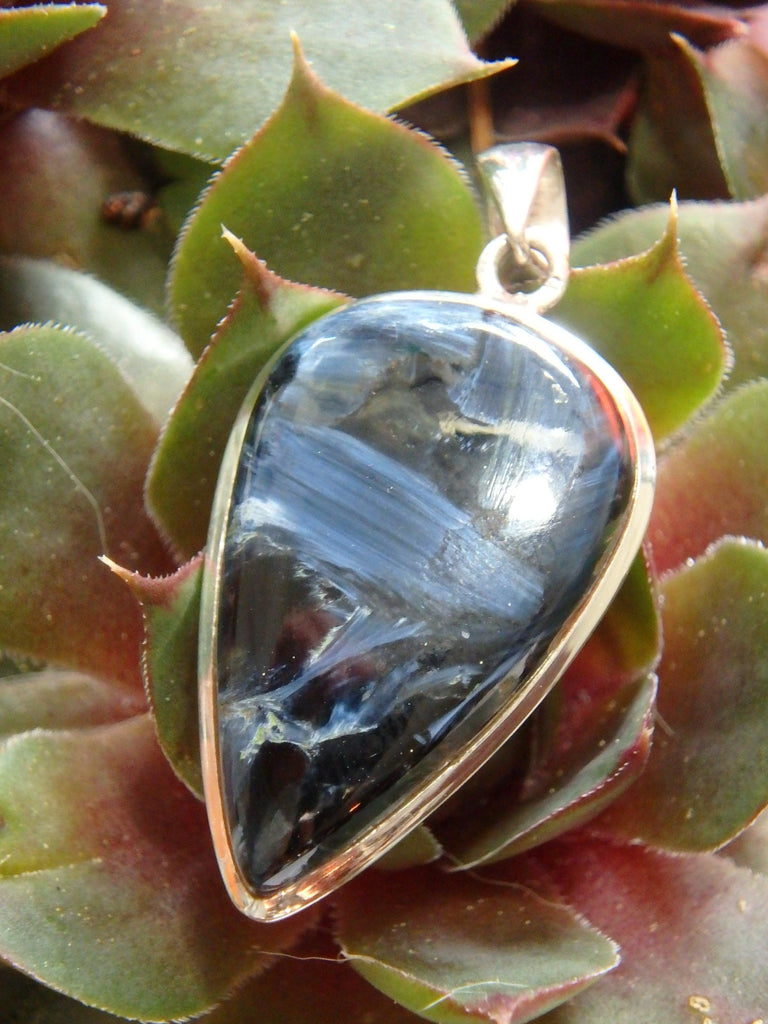 Indigo Blue & Silky Flashes Pietersite Pendant in Sterling Silver (Includes Silver Chain) - Earth Family Crystals