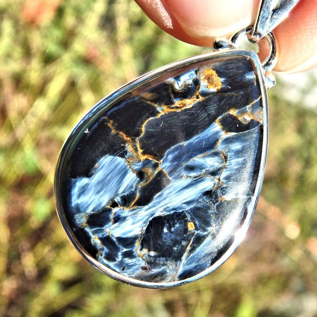 Silky Blue Patterns Pietersite  Pendant in Sterling Silver (Includes Silver Chain)3 - Earth Family Crystals