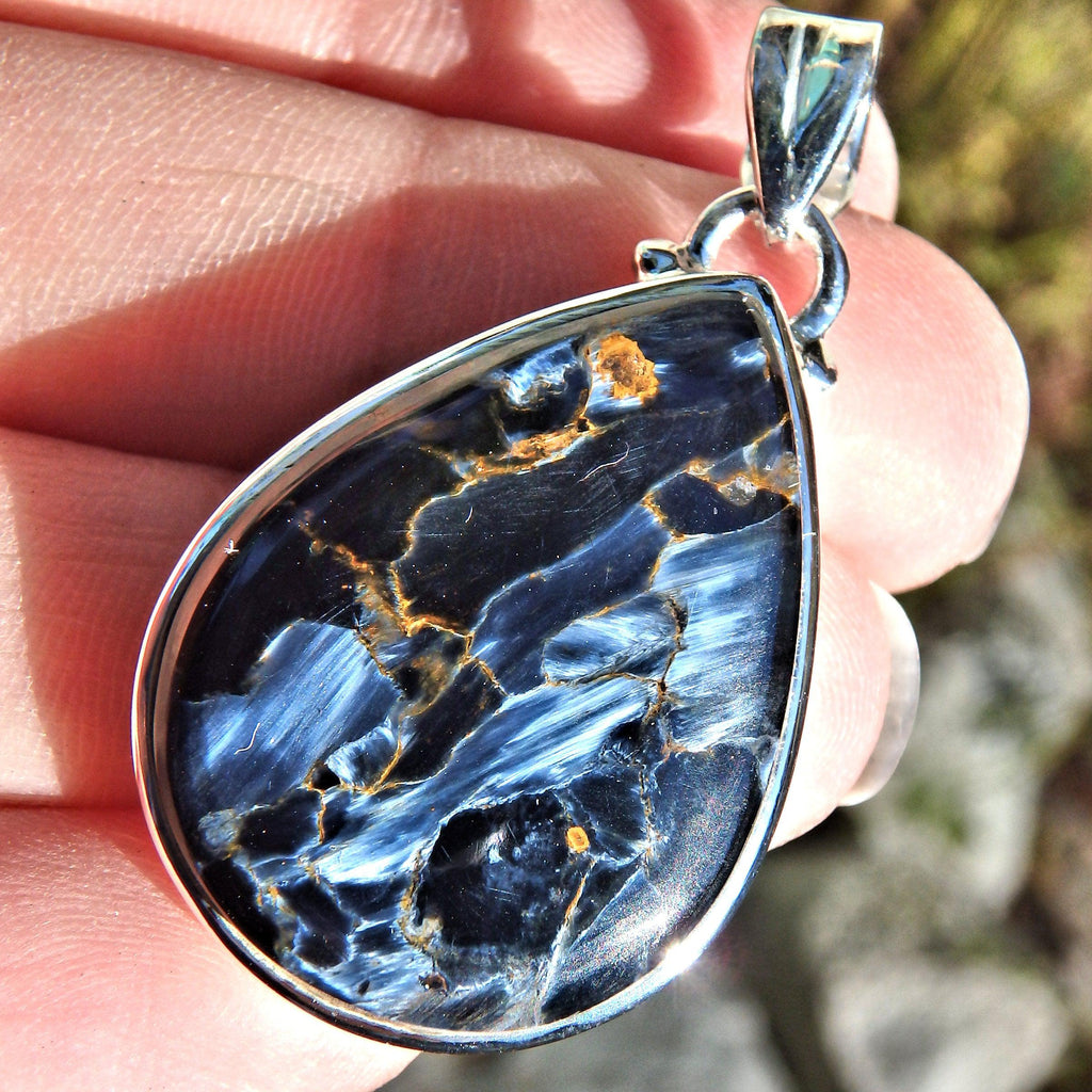 Silky Blue Patterns Pietersite  Pendant in Sterling Silver (Includes Silver Chain)3 - Earth Family Crystals