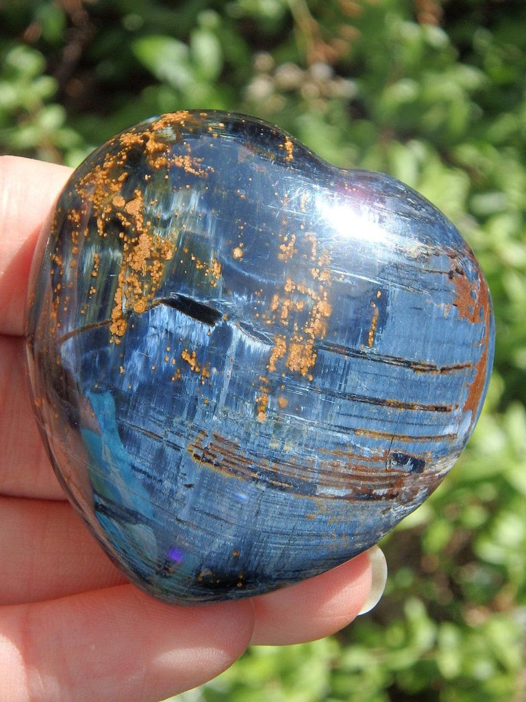 Rare & Gorgeous Silky Blue Flash Pietersite Handheld Heart Carving - Earth Family Crystals