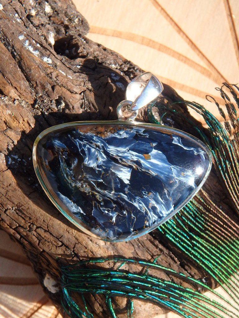 Divine Satine Blue Glow Pietersite Gemstone Pendant In Sterling Silver (Includes Silver Chain) - Earth Family Crystals